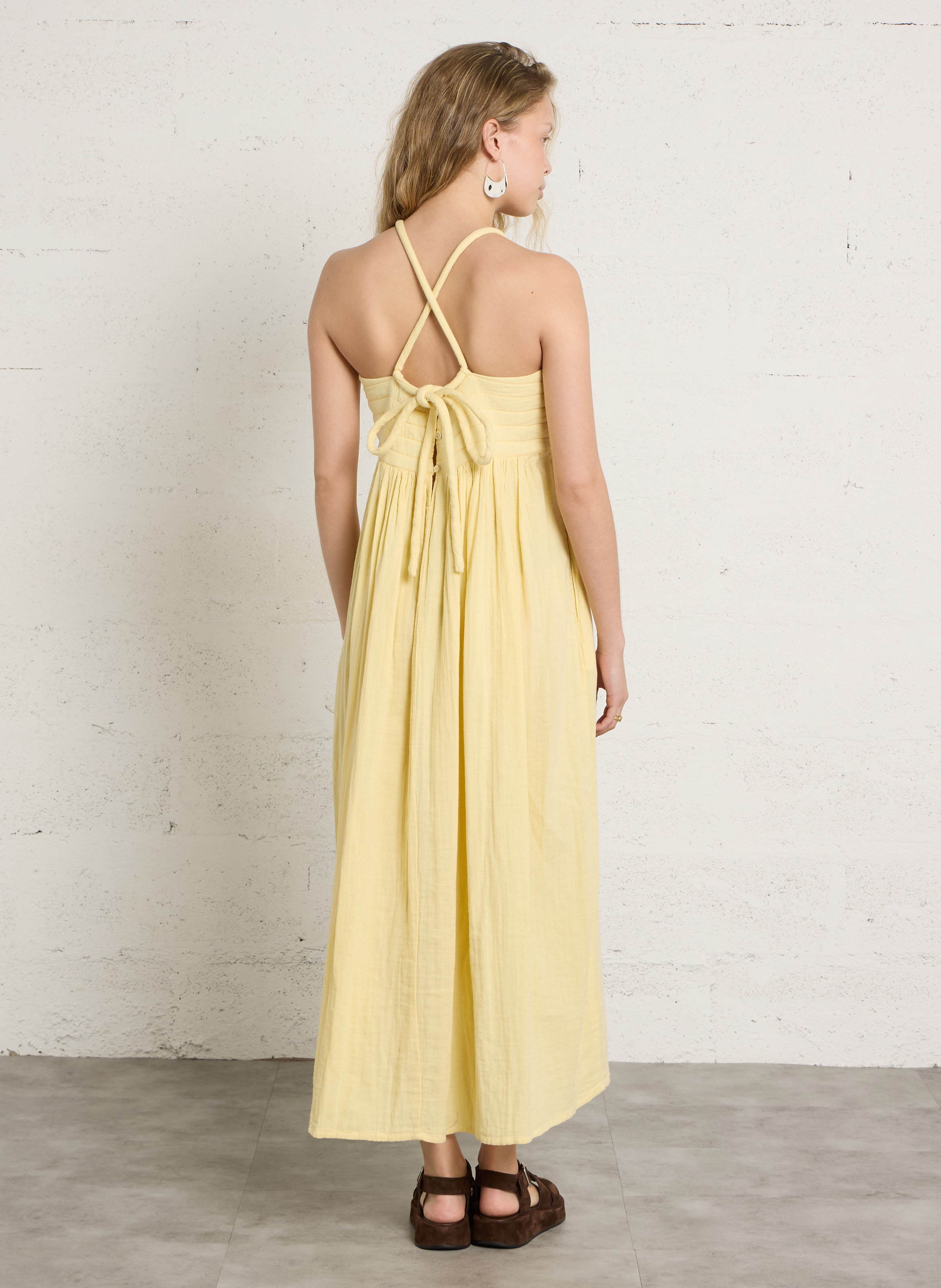 Robe longue évasée en coton bio LEON & HARPER Jaune