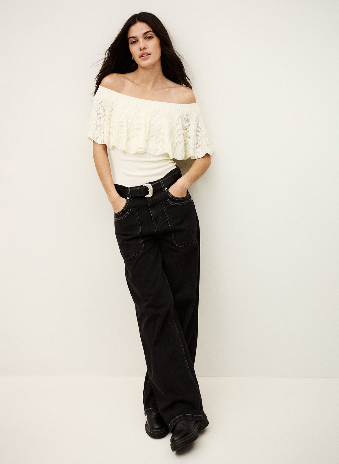 Top bardot en maille ajourée BA&SH Beige