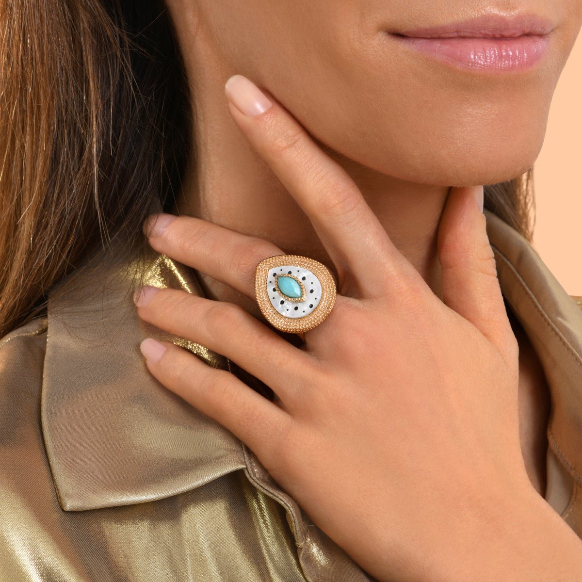 Bague cabochon   ajustable SATELLITE PARIS Blanc