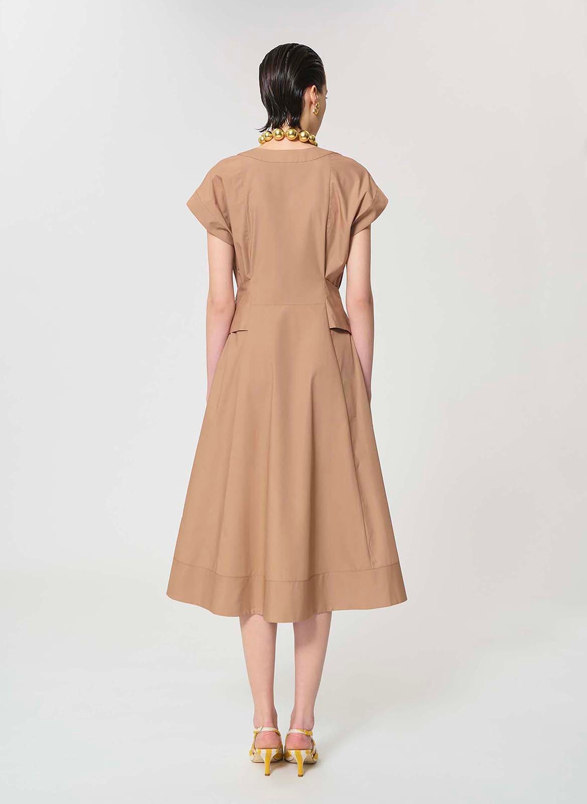 Robe midi col V en coton TARA JARMON Marron