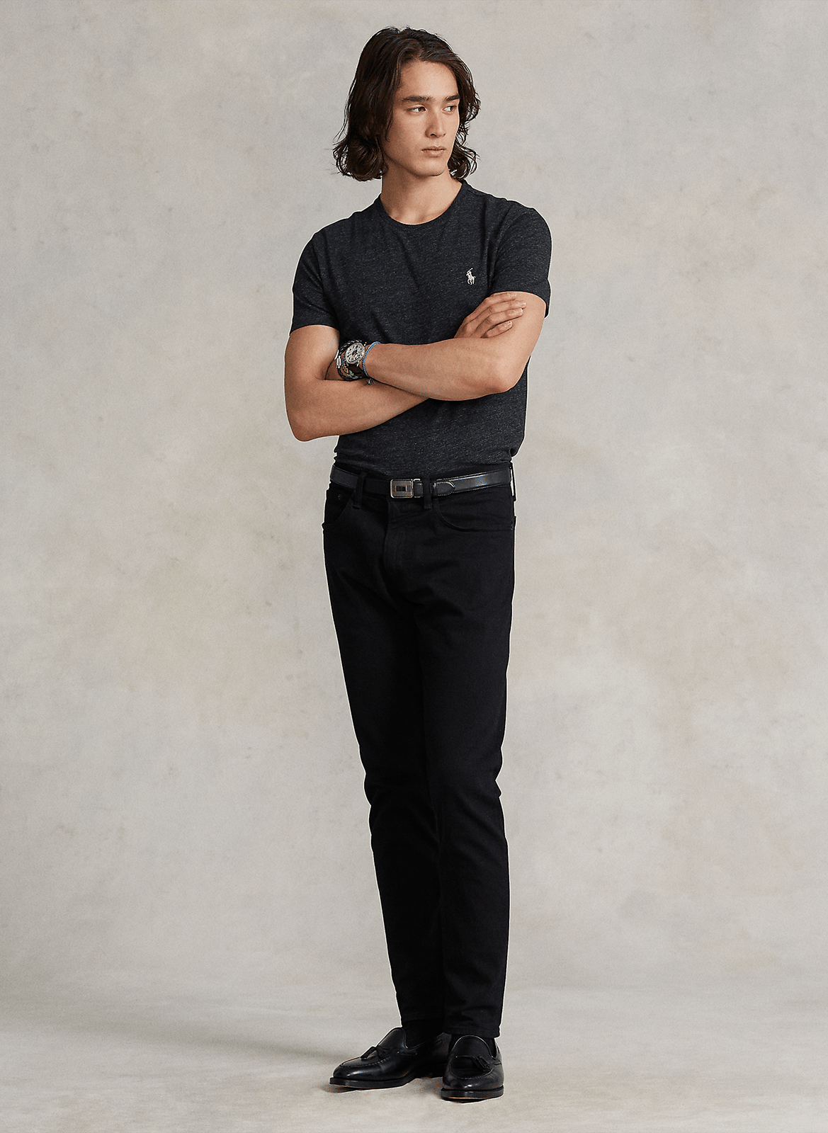 Rundhals-T-Shirt aus melierter Baumwolle, Slim Fit POLO RALPH LAUREN Schwarz