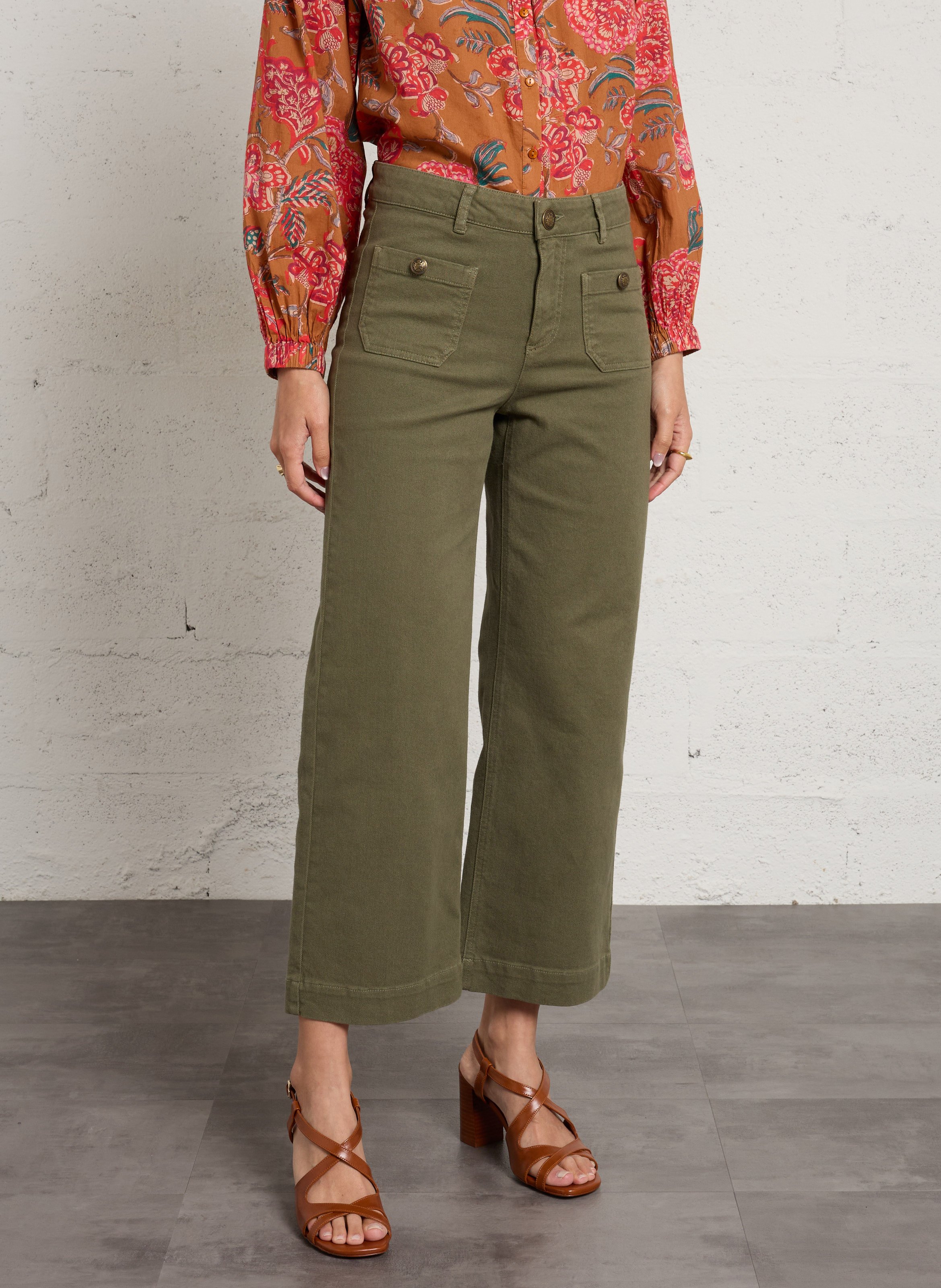 High-waisted cropped straight leg jeans MAISON 123 Green