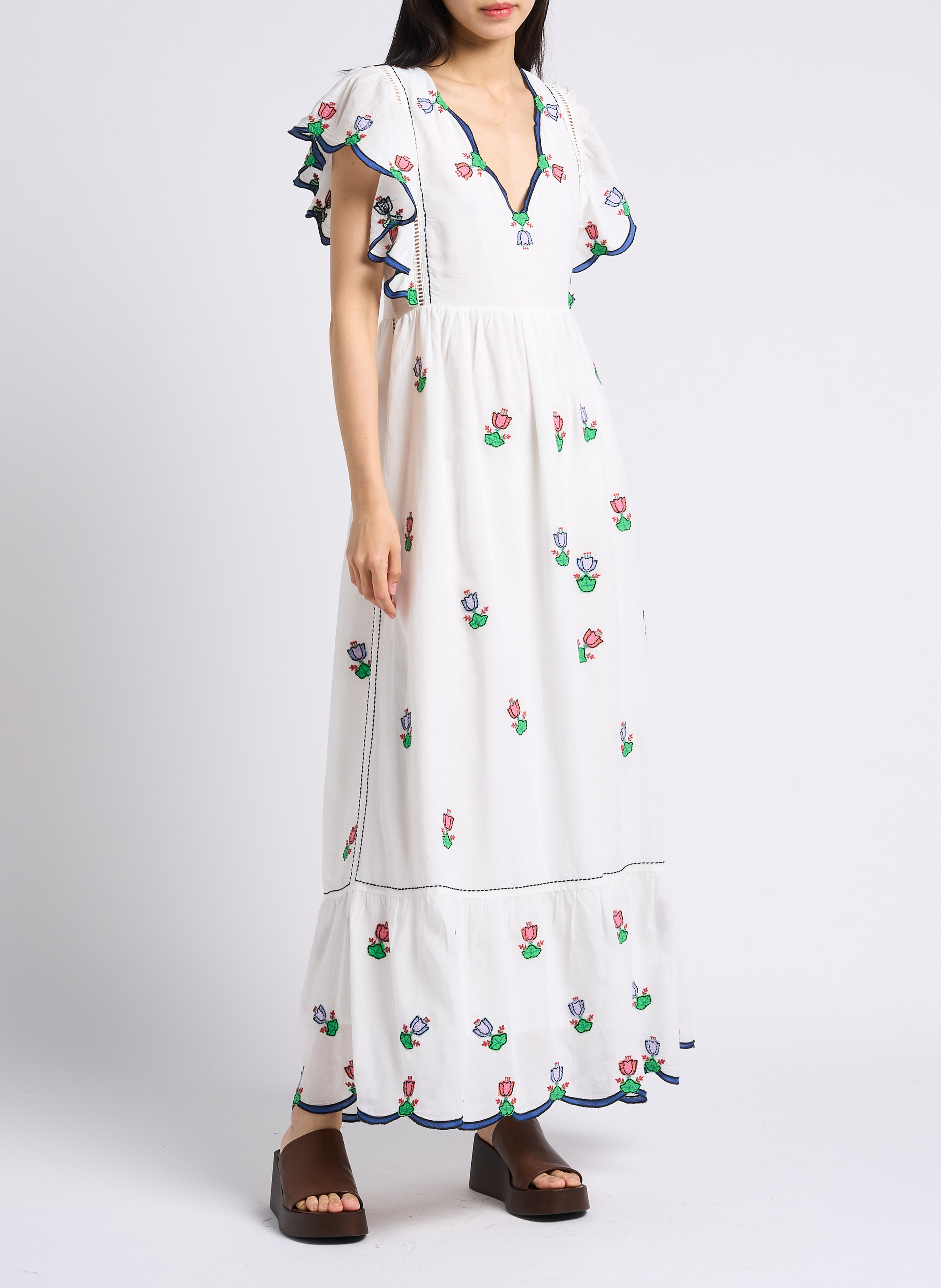 Long fitted dress with floral embroidery PAUL AND JOE White