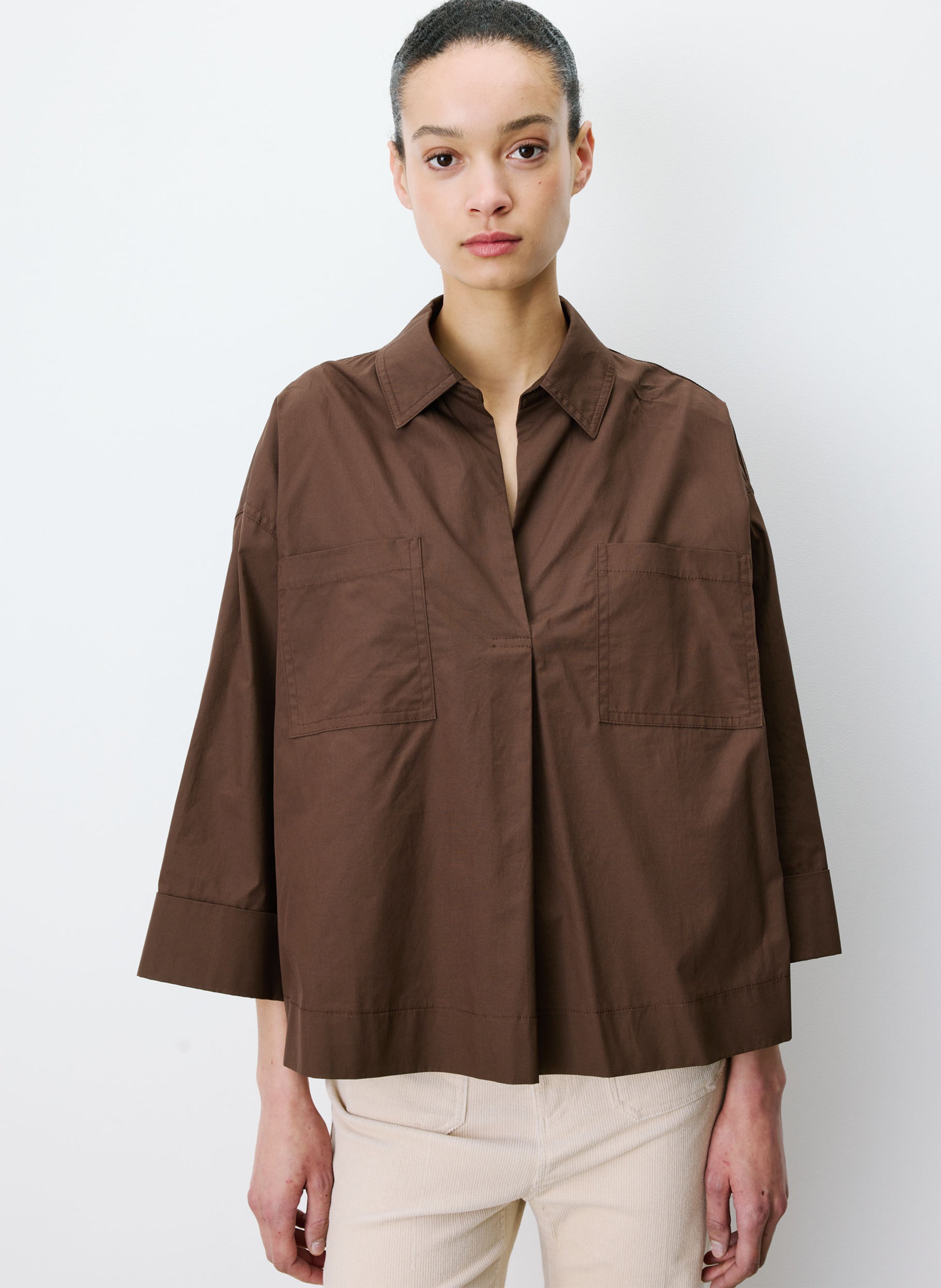 Chemise oversize col classique en coton GRACE ET MILA Marron