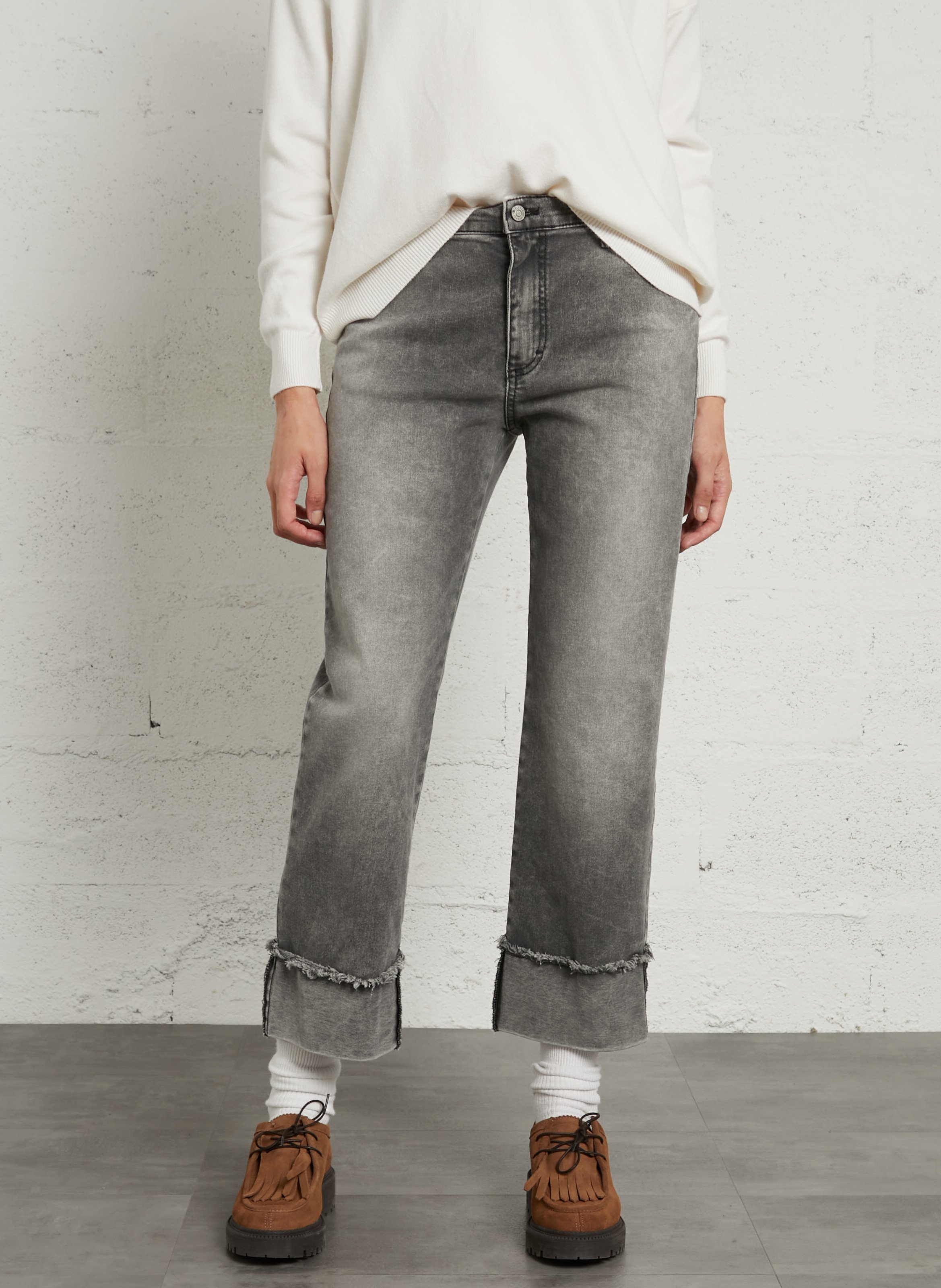 Straight-leg jeans with wide cuffs in a cotton blend PLEASE Black