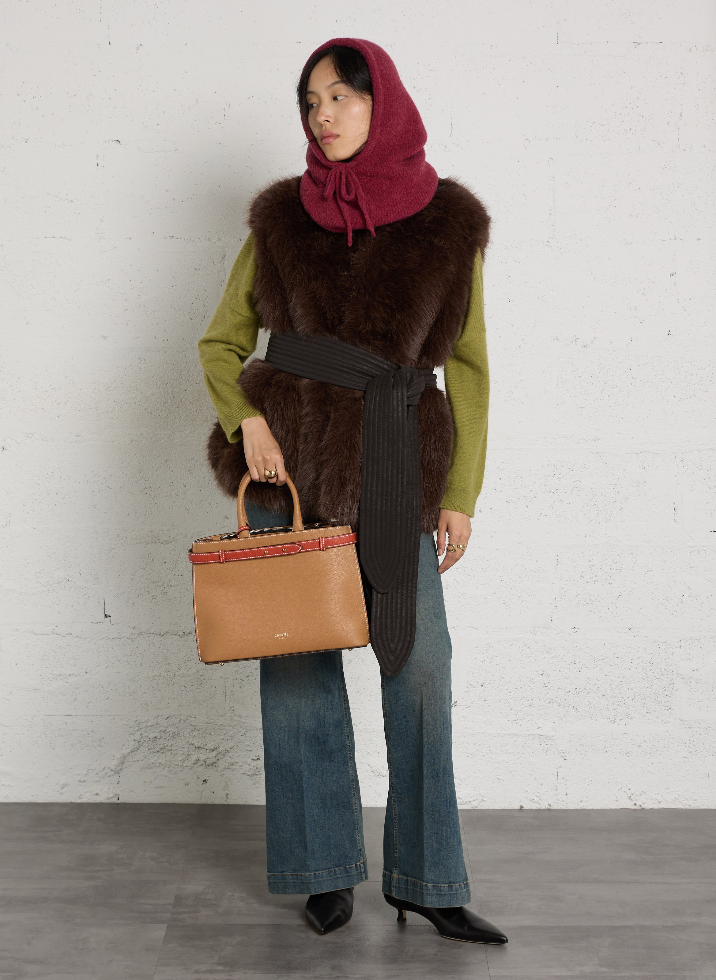 Sac à main en cuir grainé LANCEL Beige