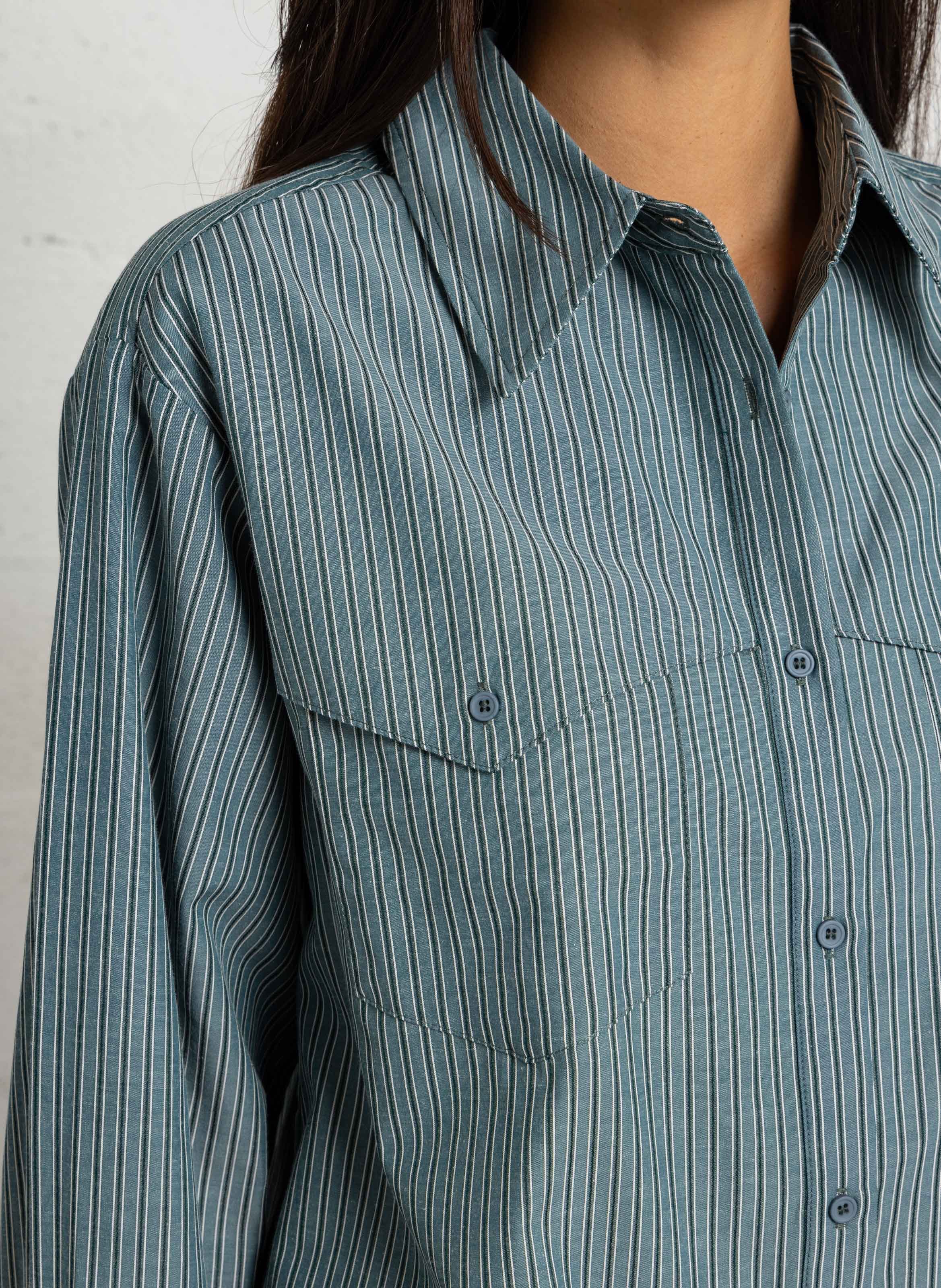 Chemise col classique en coton mélangé SEE U SOON Vert