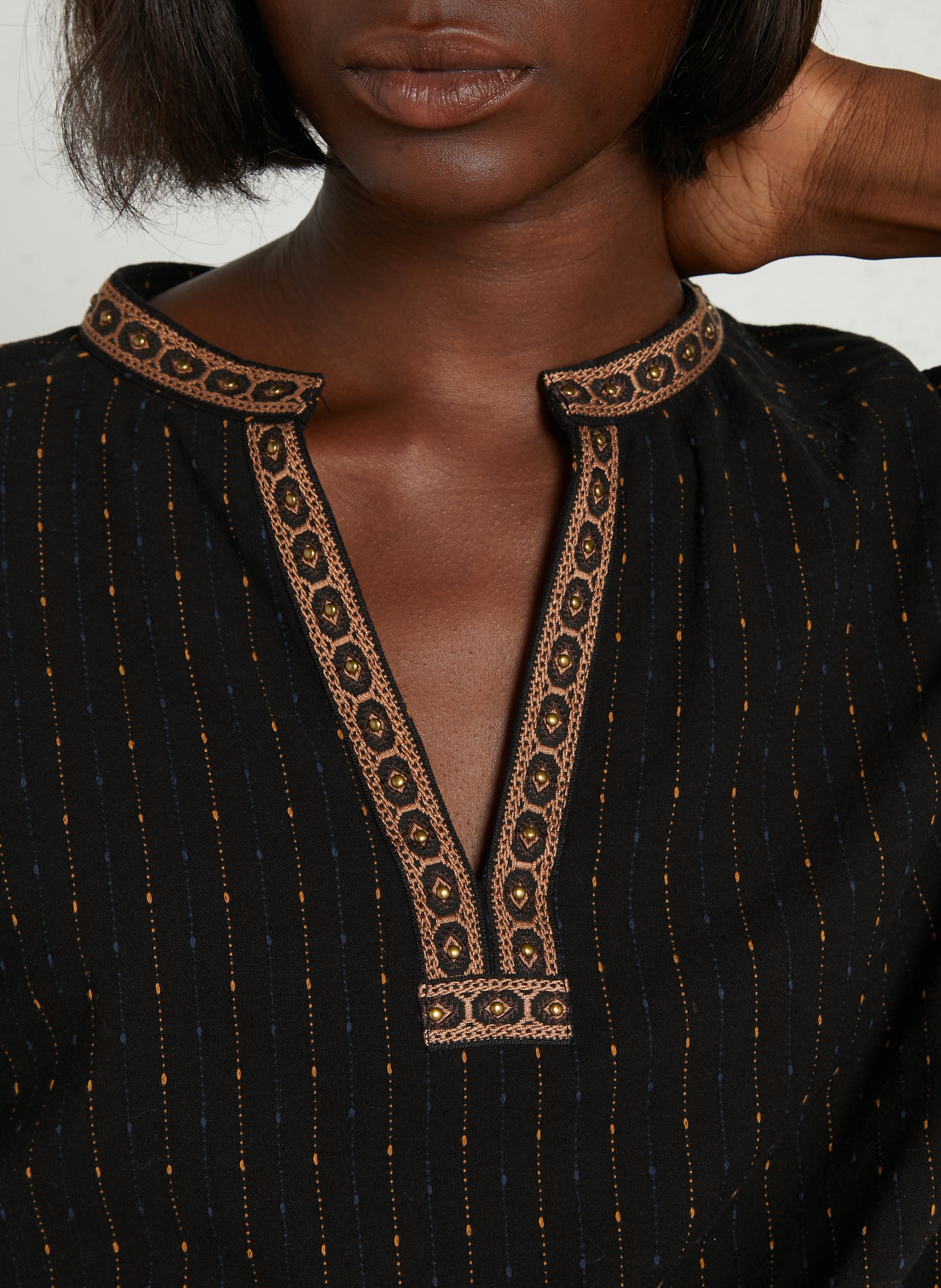 Blouse col tunisien en coton  THE KORNER Noir