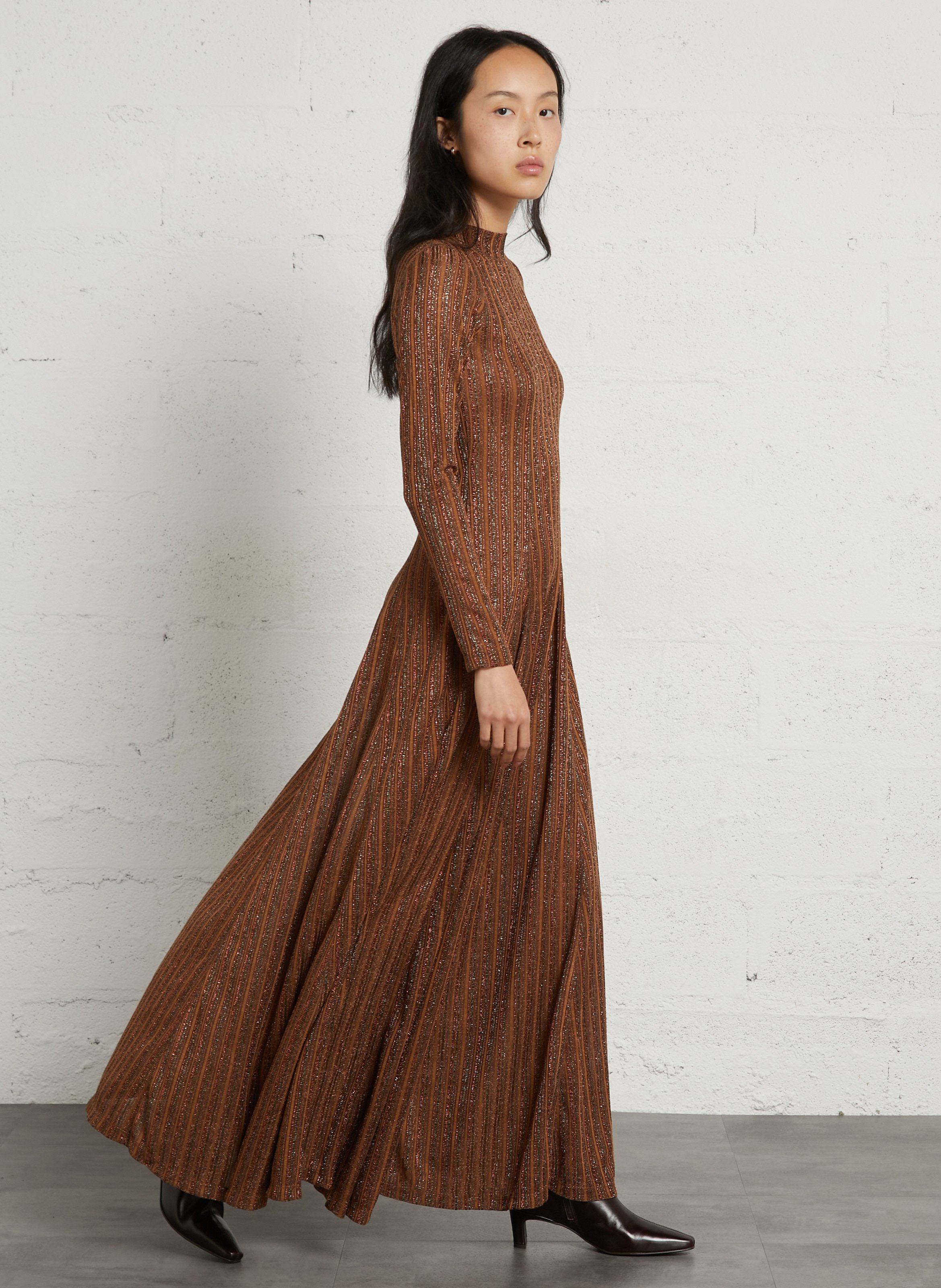 Fitted Sequin Long Dress MOMONI Brown