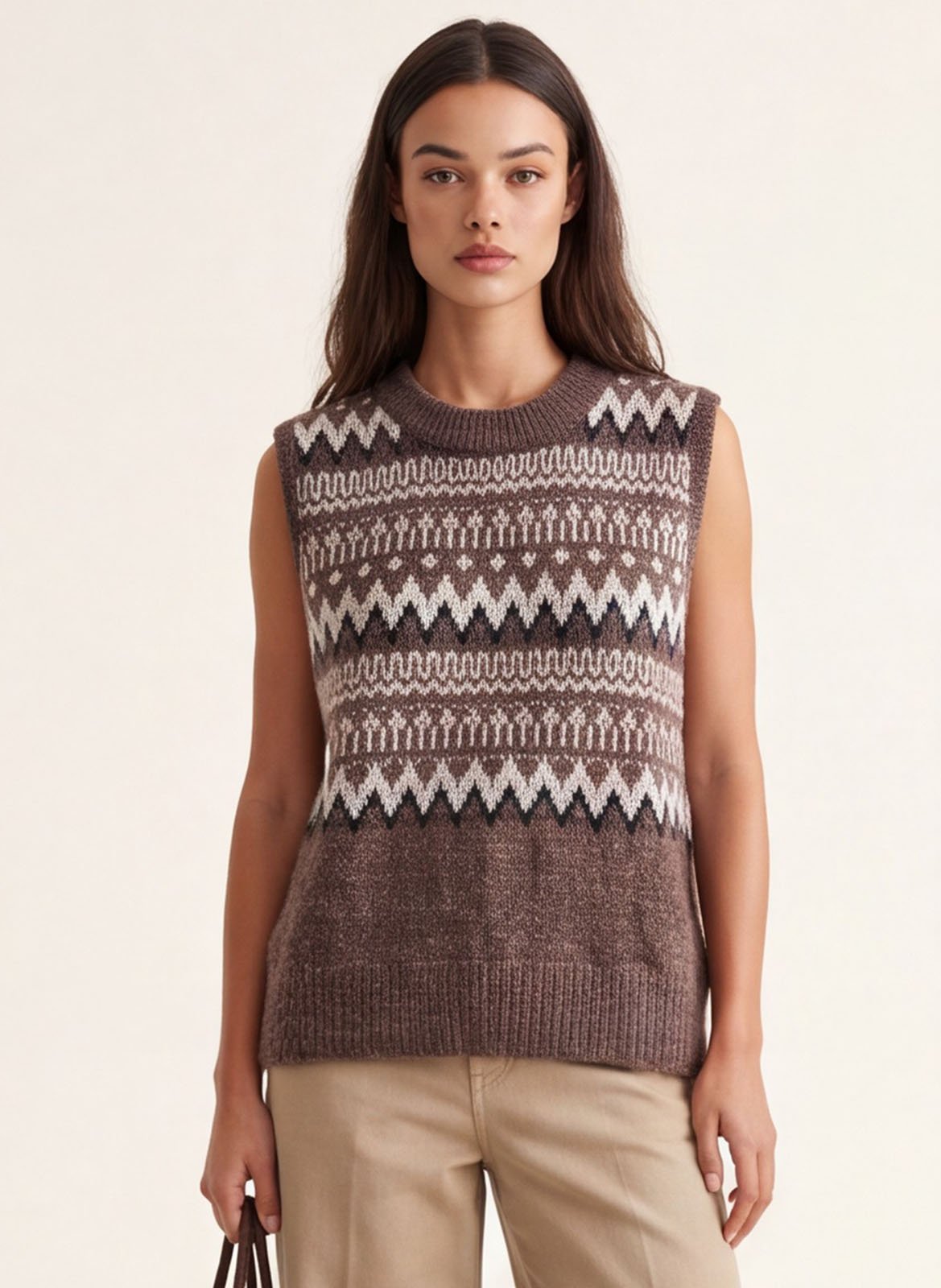Gerade geschnittener Jacquard-Pullover mit Rundhalsausschnitt KOOKAI Braun