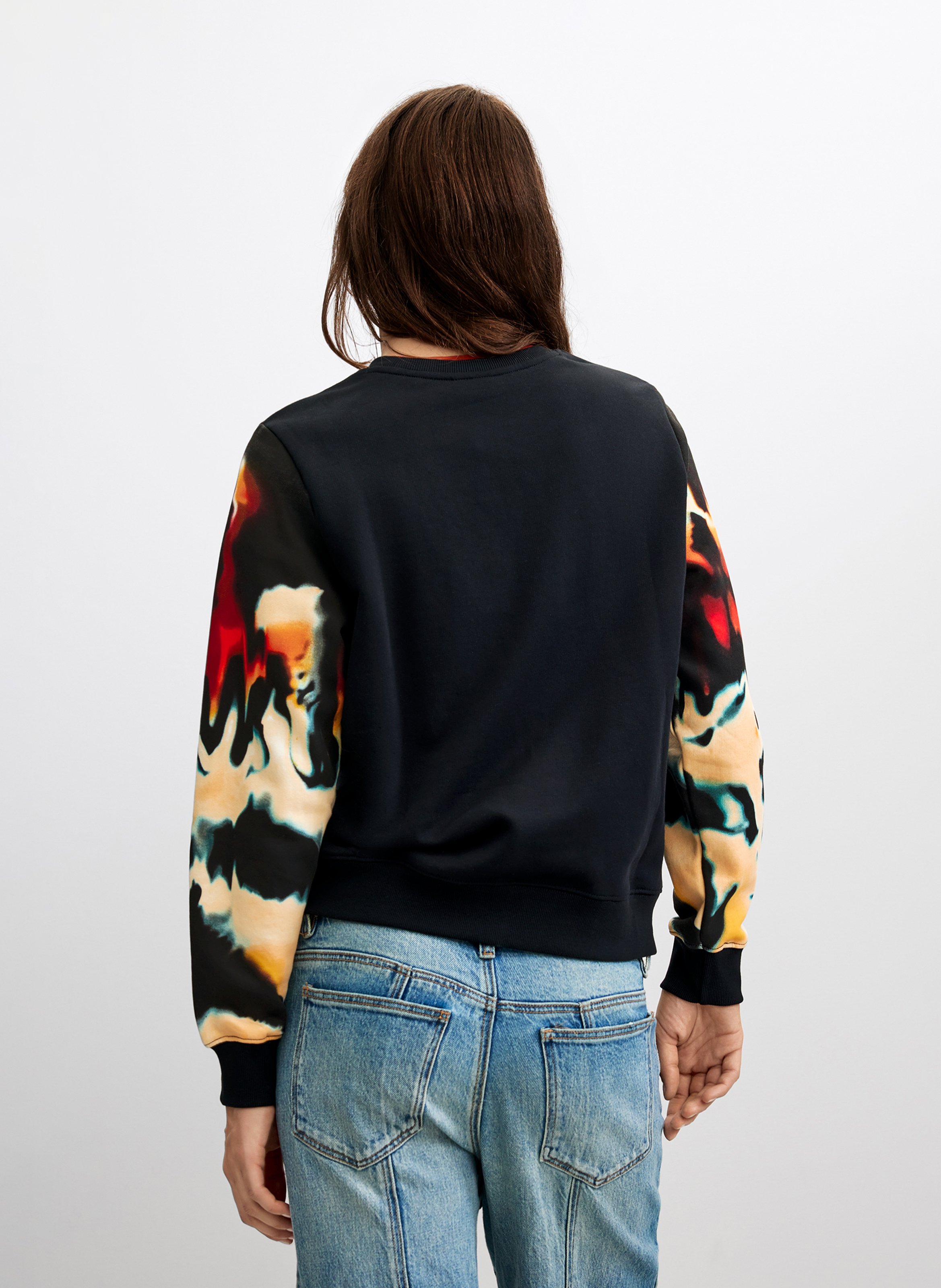 Sweat droit aux manches imprimées DESIGUAL Noir