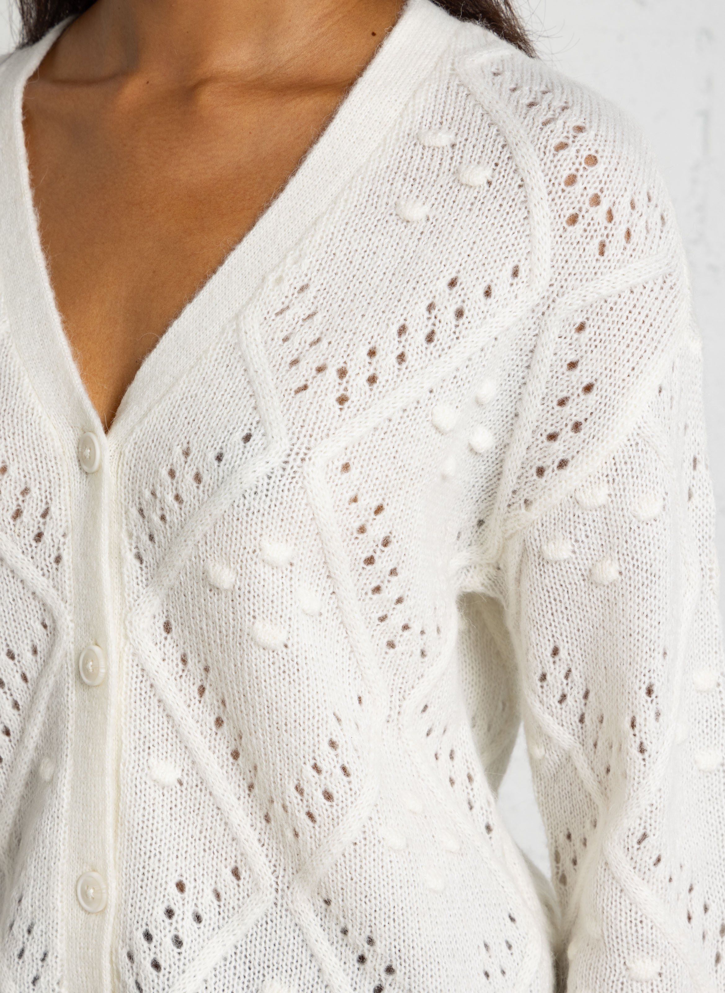 Gilet en maille dentellée à manches longues SUD EXPRESS Blanc
