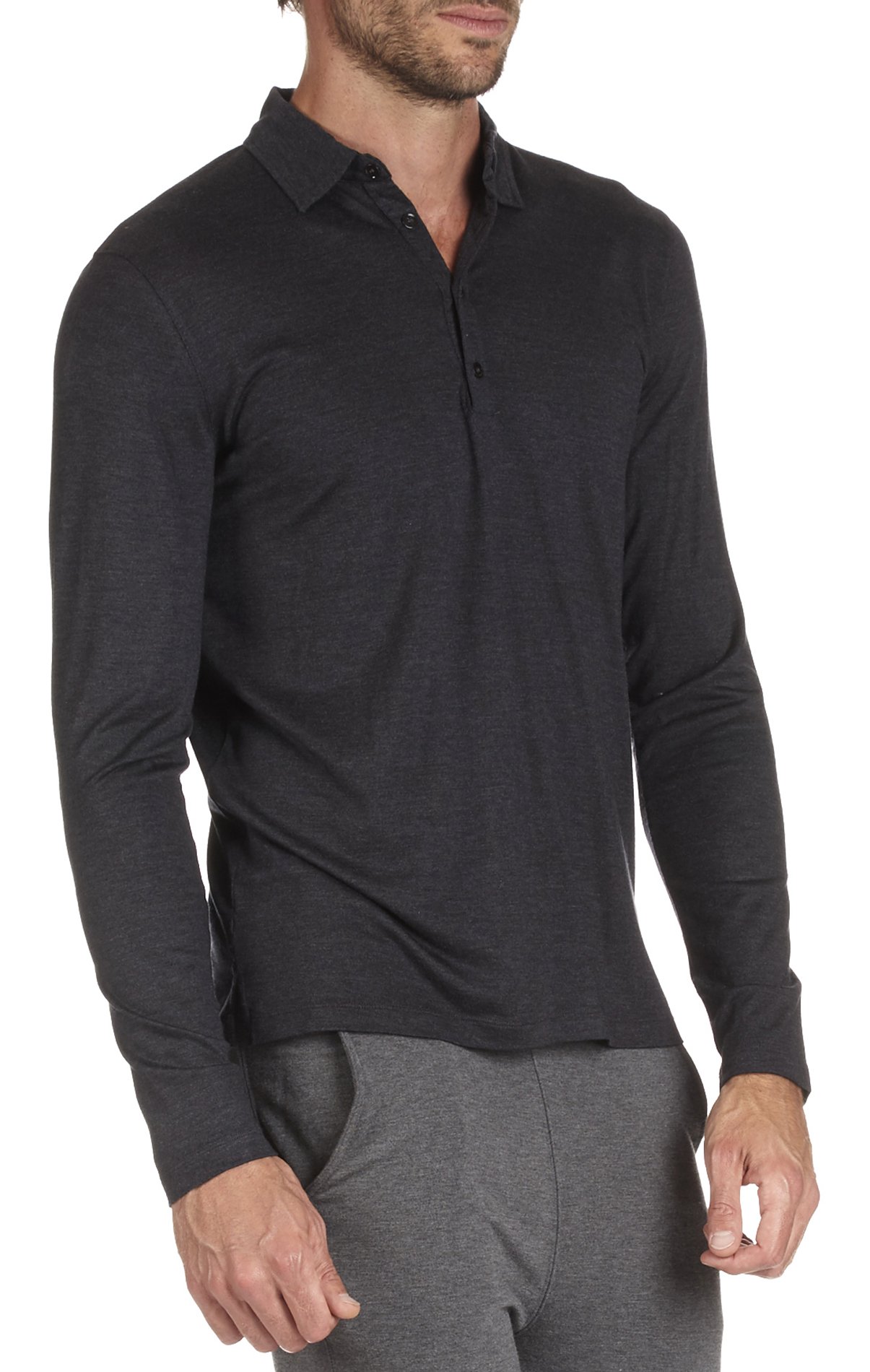 Long-sleeved jersey polo shirt MAJESTIC FILATURES Grey
