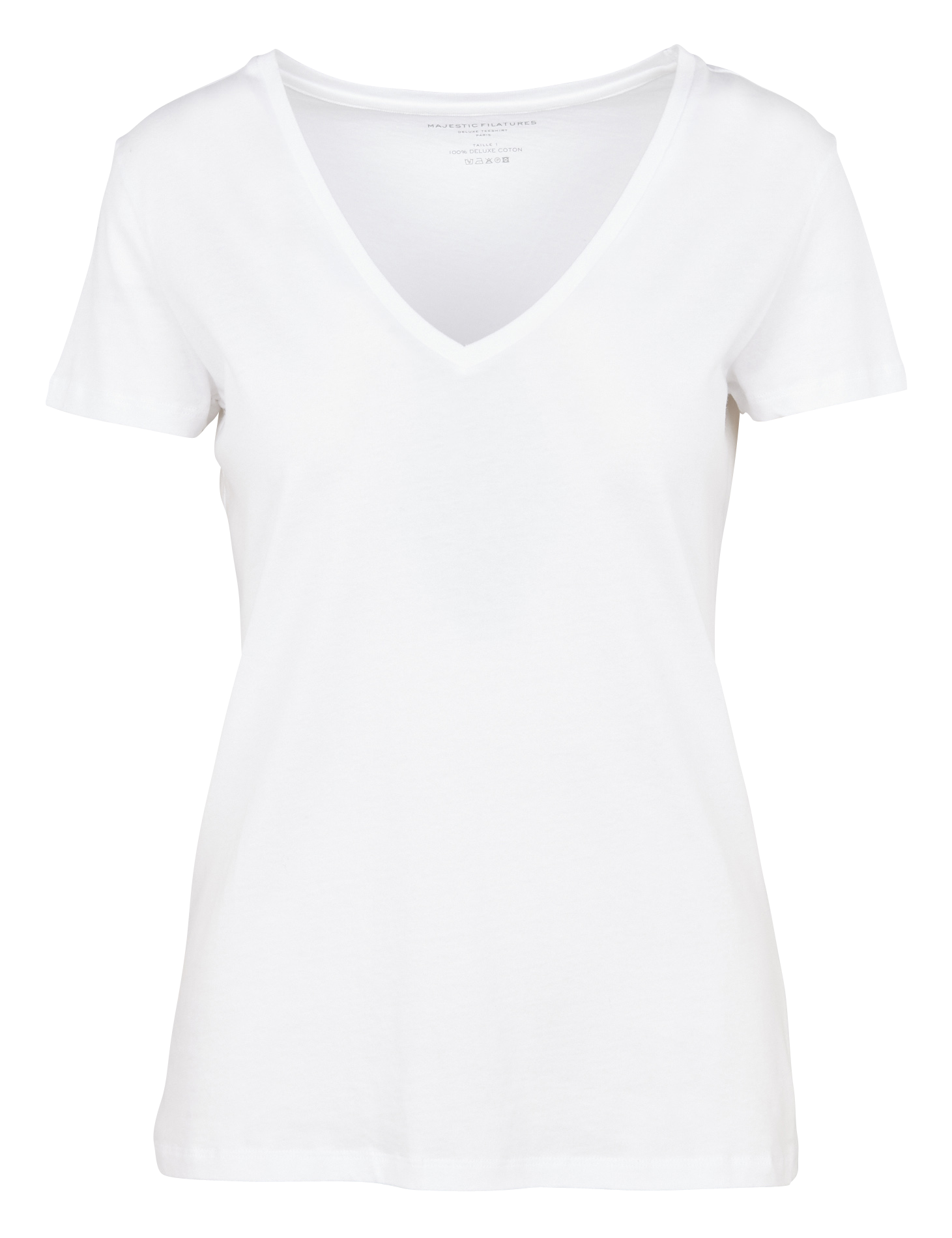Tee-shirt col V en coton MAJESTIC FILATURES Blanc