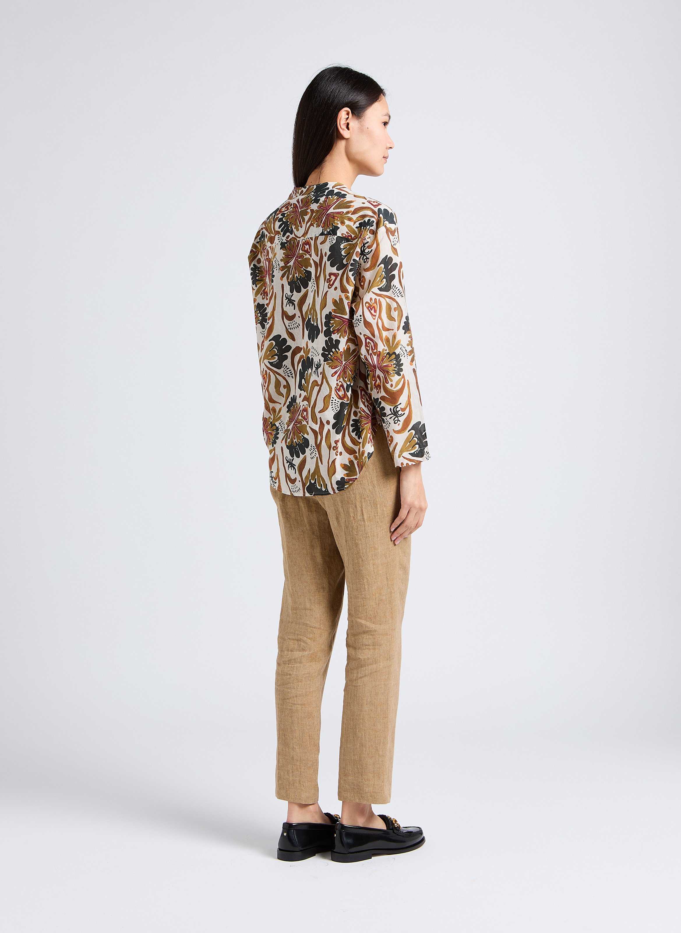 Chemise ample col tunisien en coton imprimé DIEGA Vert