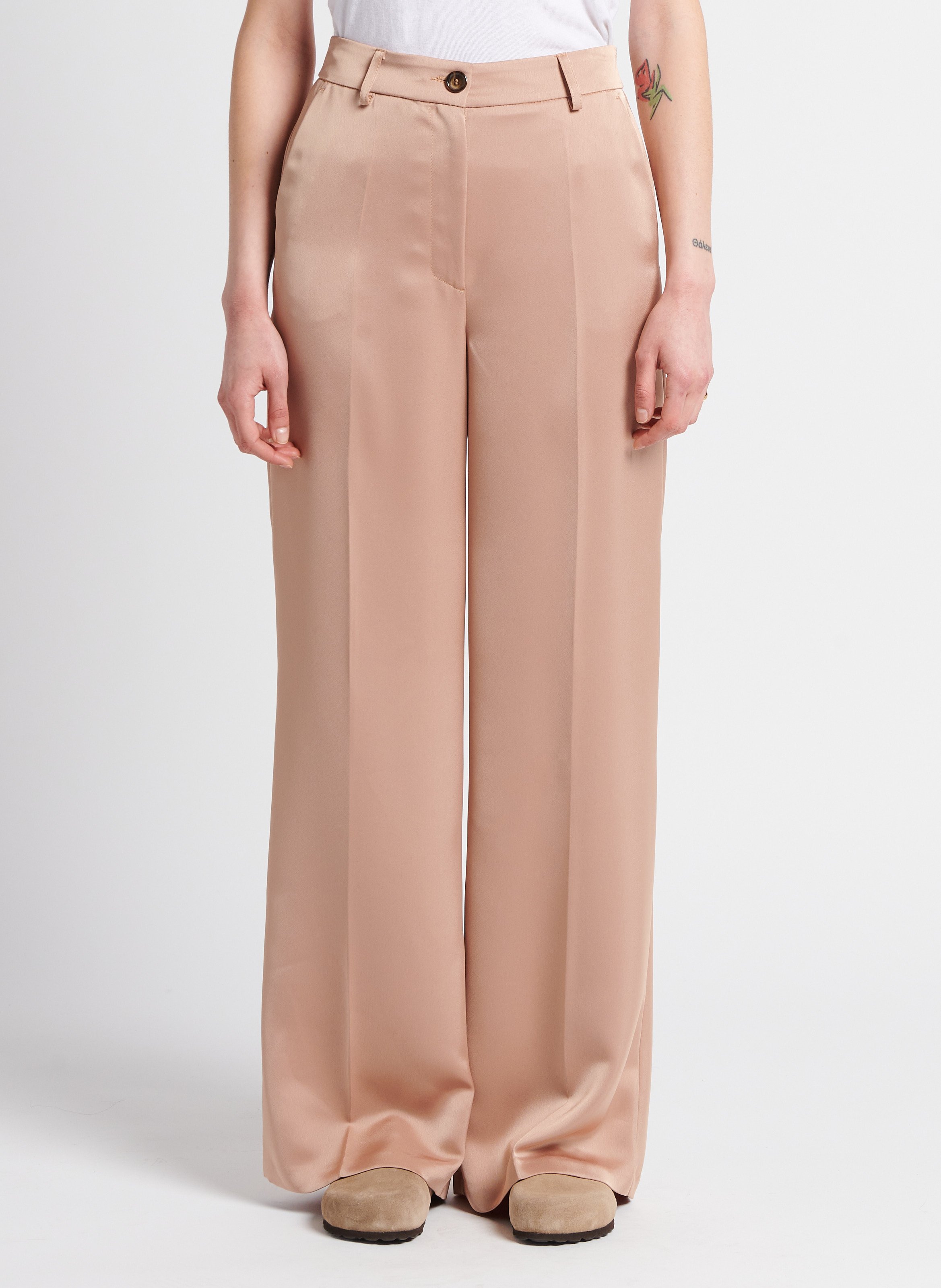 Pantalon large effet satiné COLLECTORS CLUB Beige