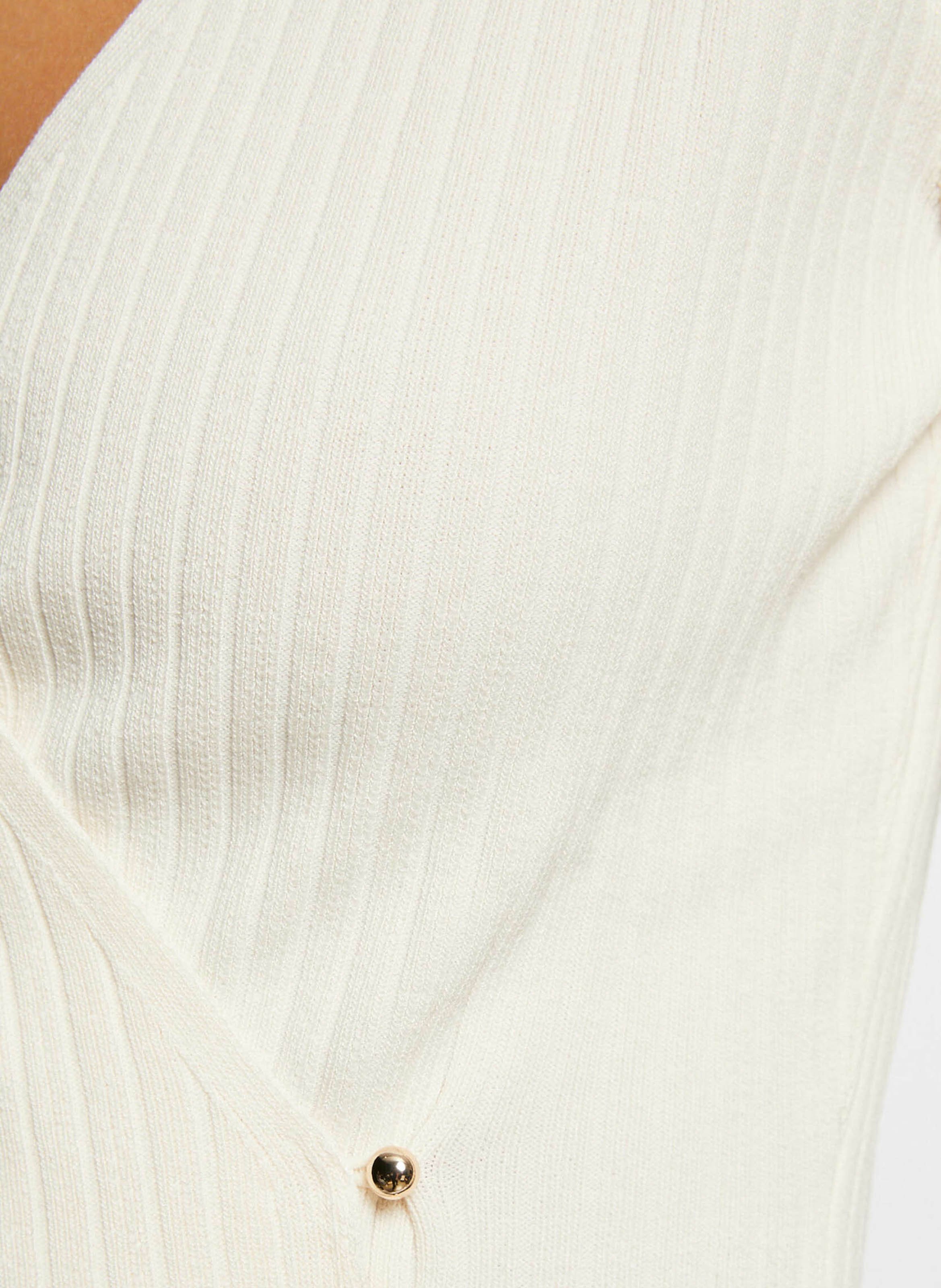 Figurbetonter Strickpullover mit Wickelkragen MORGAN Beige