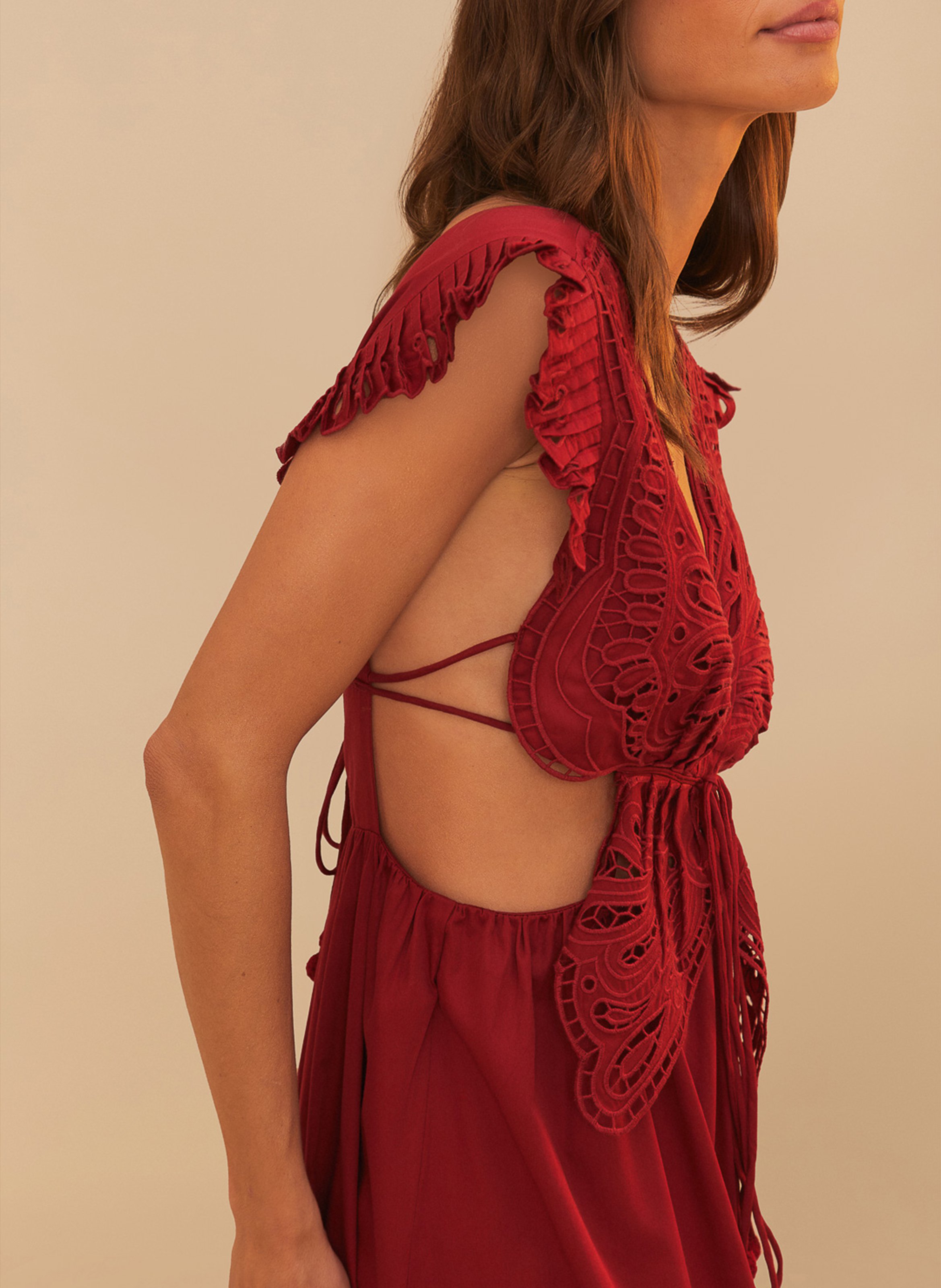 Fitted long dress with embroidery FARM RIO Red