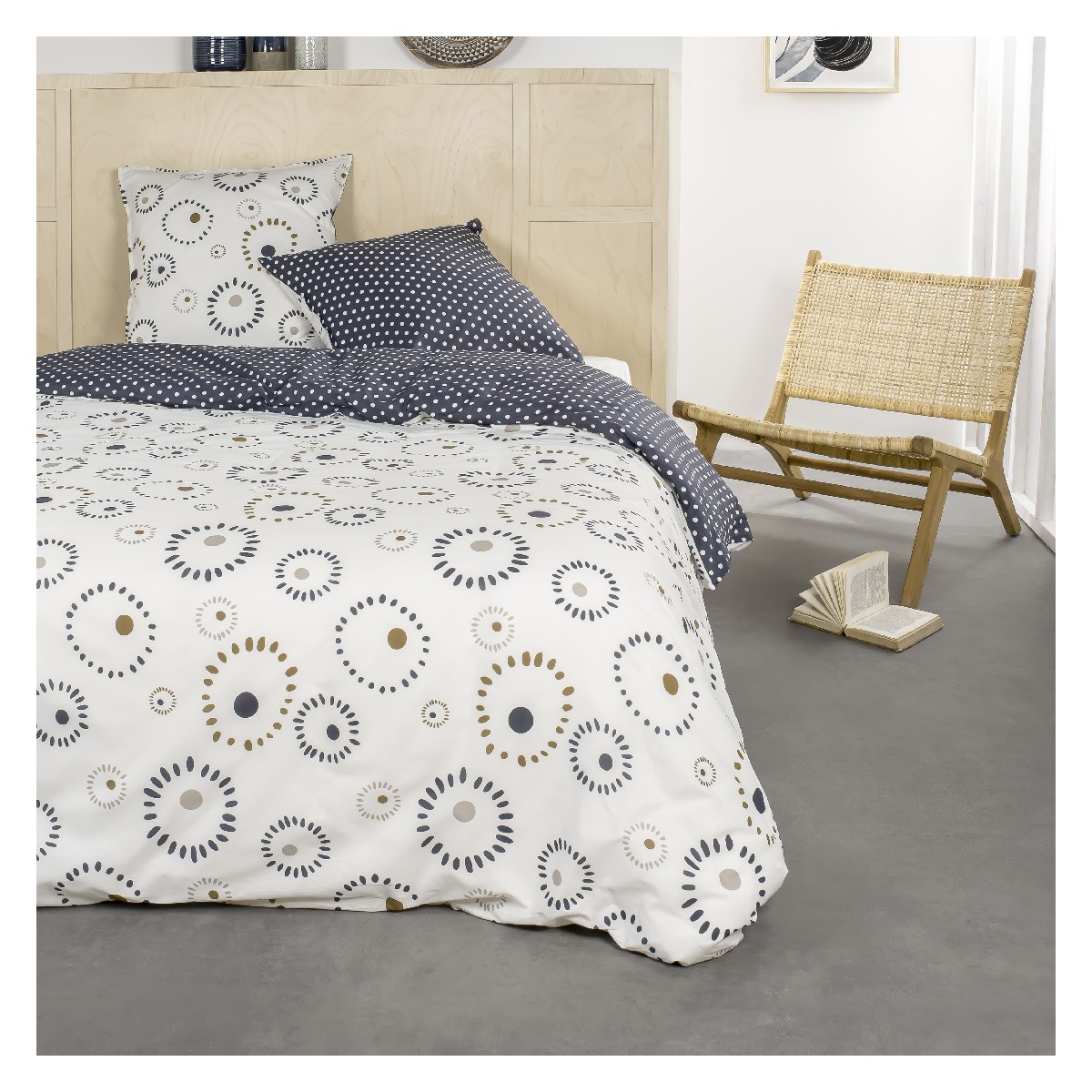 Printed cotton bedding set Beige
