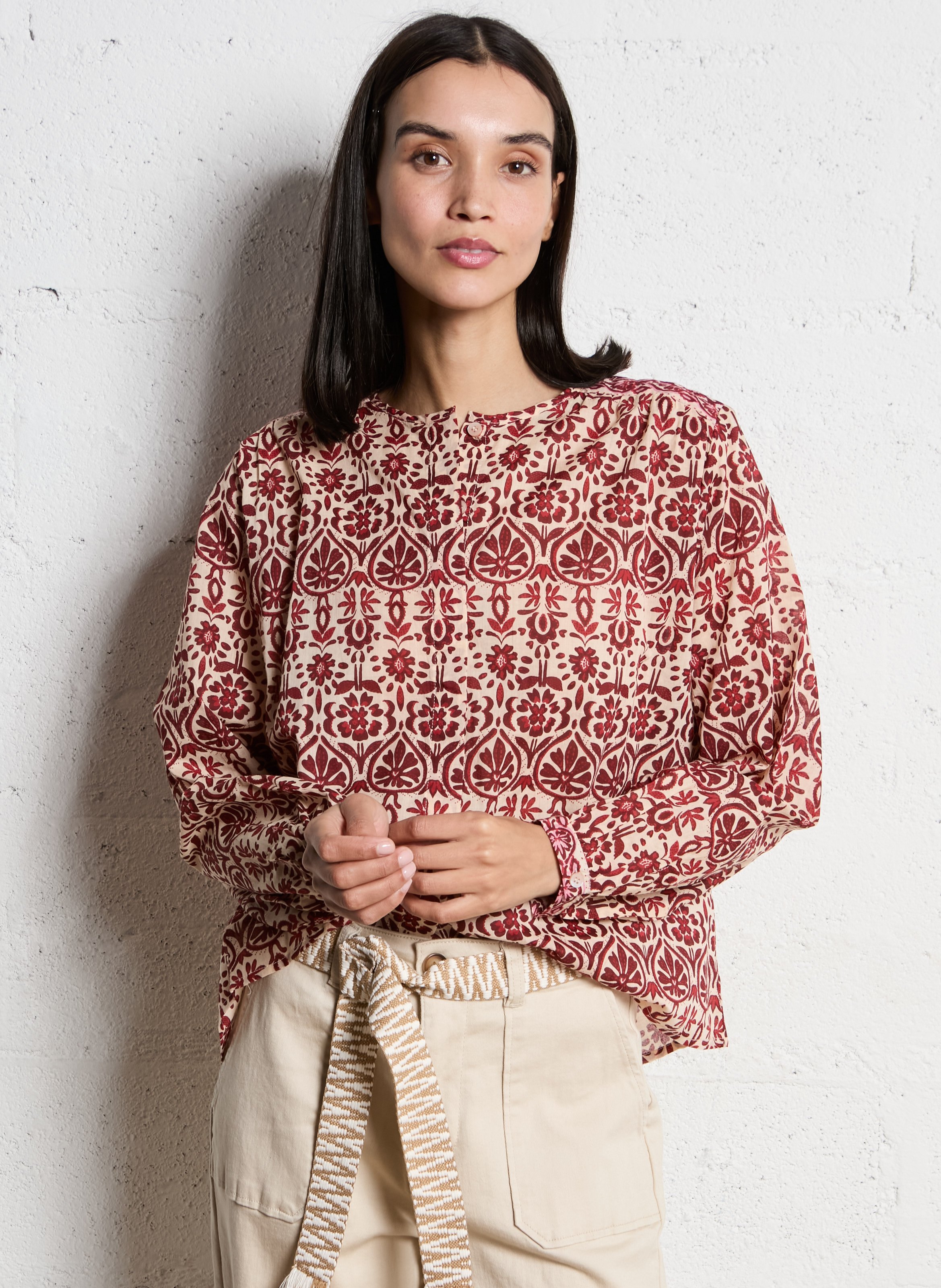 Gerade geschnittenes Baumwoll-Top mit Kräuselfalten und Knopfleiste LA PETITE ETOILE