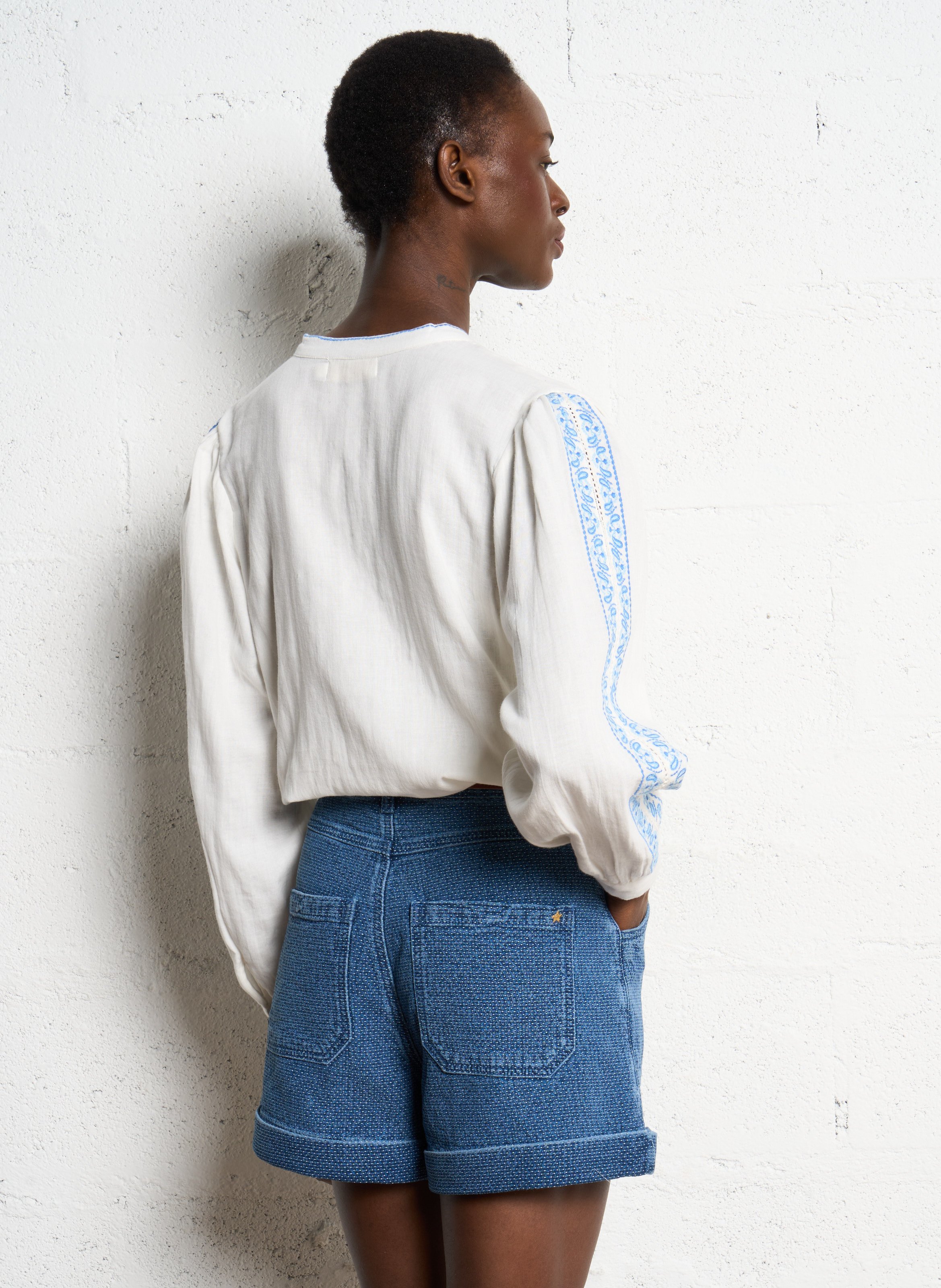 High-waisted cotton-blend canvas jeans LA PETITE ETOILE White