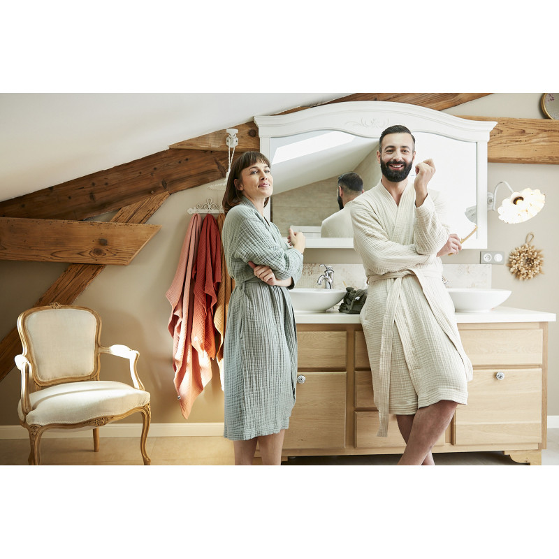 Peignoir kimono mixte gaze de coton unie gaïa L'EFFET PAPILLON Vert