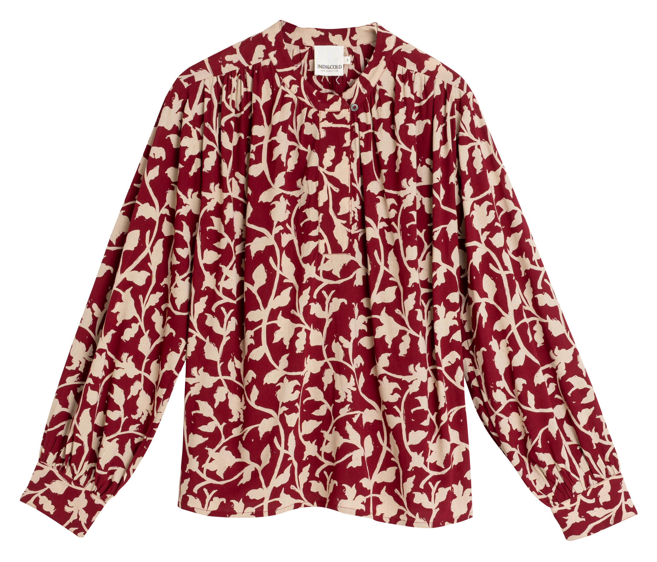 Loose blouse with mandarin collar and floral print INDI &amp; COLD Purple