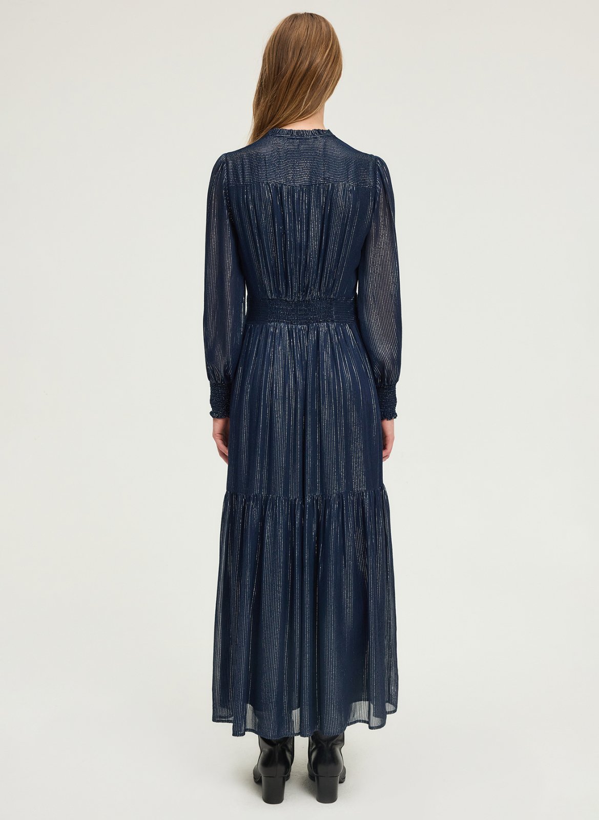 Long pleated dress with round neck PABLO Blue