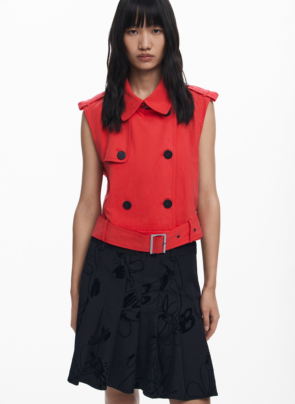 Trench long boutonné amovible DESIGUAL Rouge