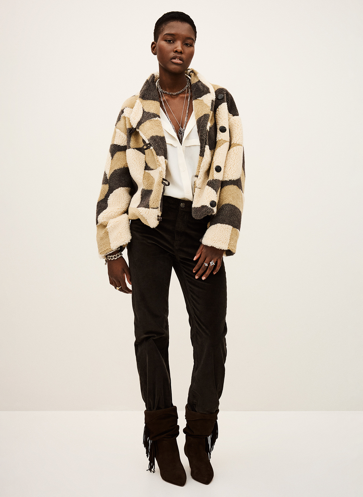 Manteau court oversize col montant BA&SH Beige