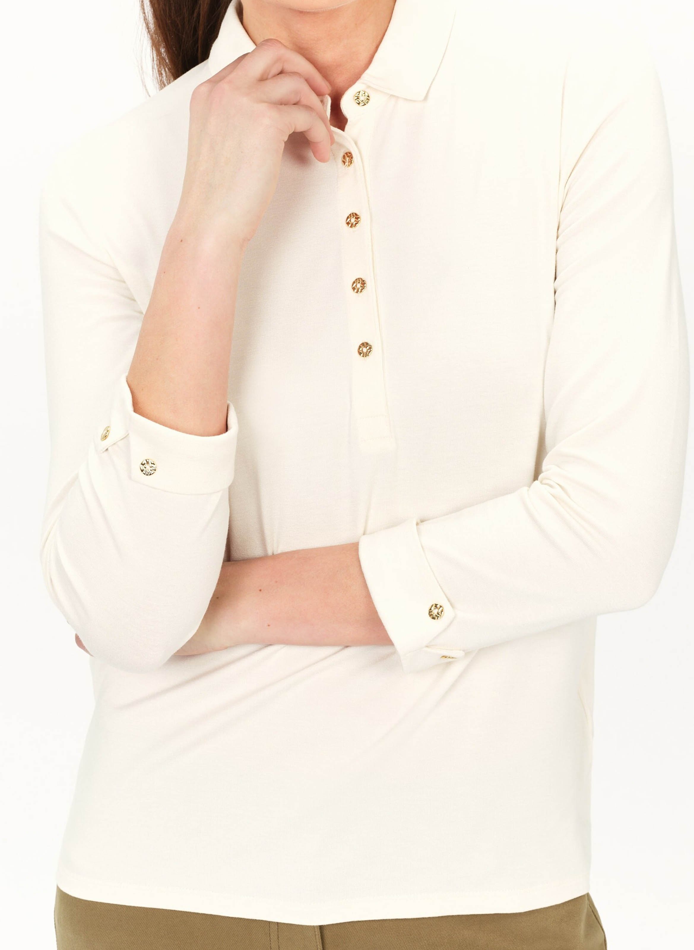 Gerade geschnittenes T-Shirt mit klassischem Kragen Weiss