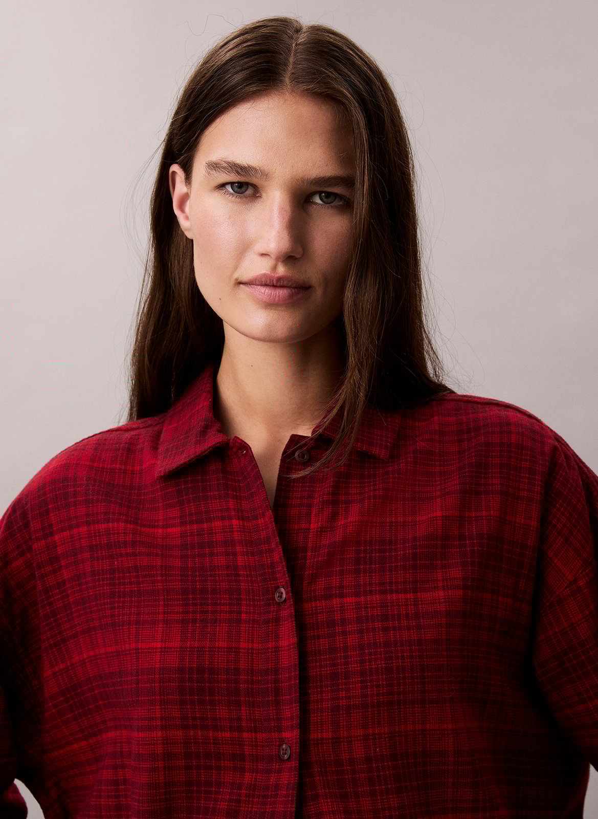 Chemise de nuit droite col classique en coton imprimé CALVIN KLEIN UNDERWEAR Rouge