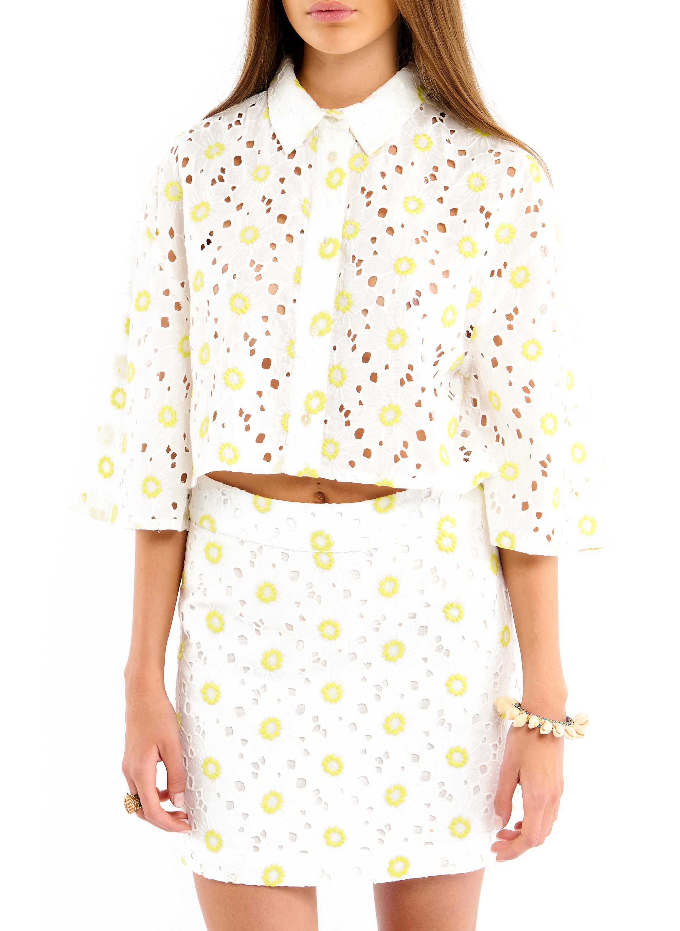 Cropped embroidered cotton jacket WILD White