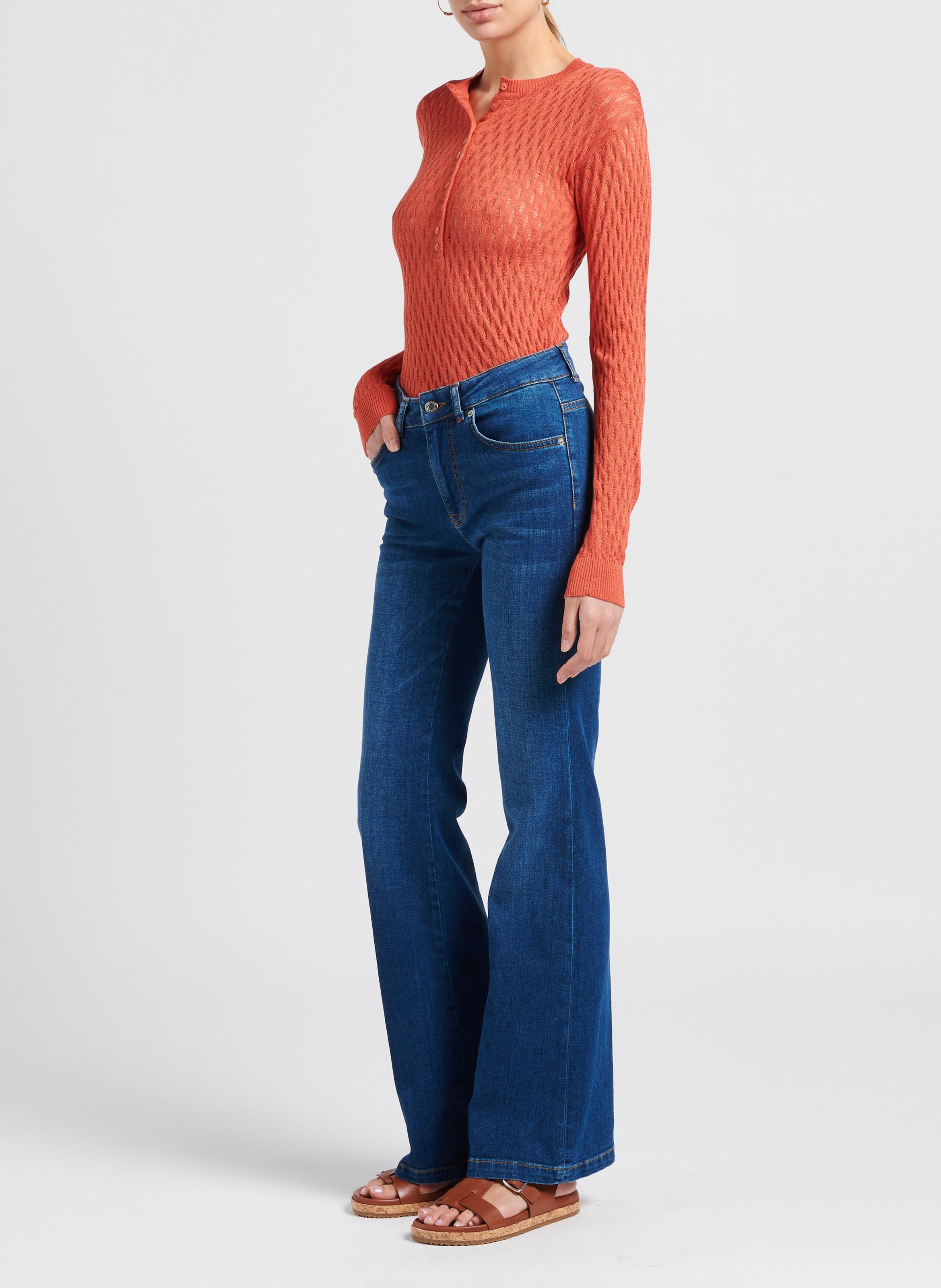 Top col rond en maille ajourée MAX&Co. Orange