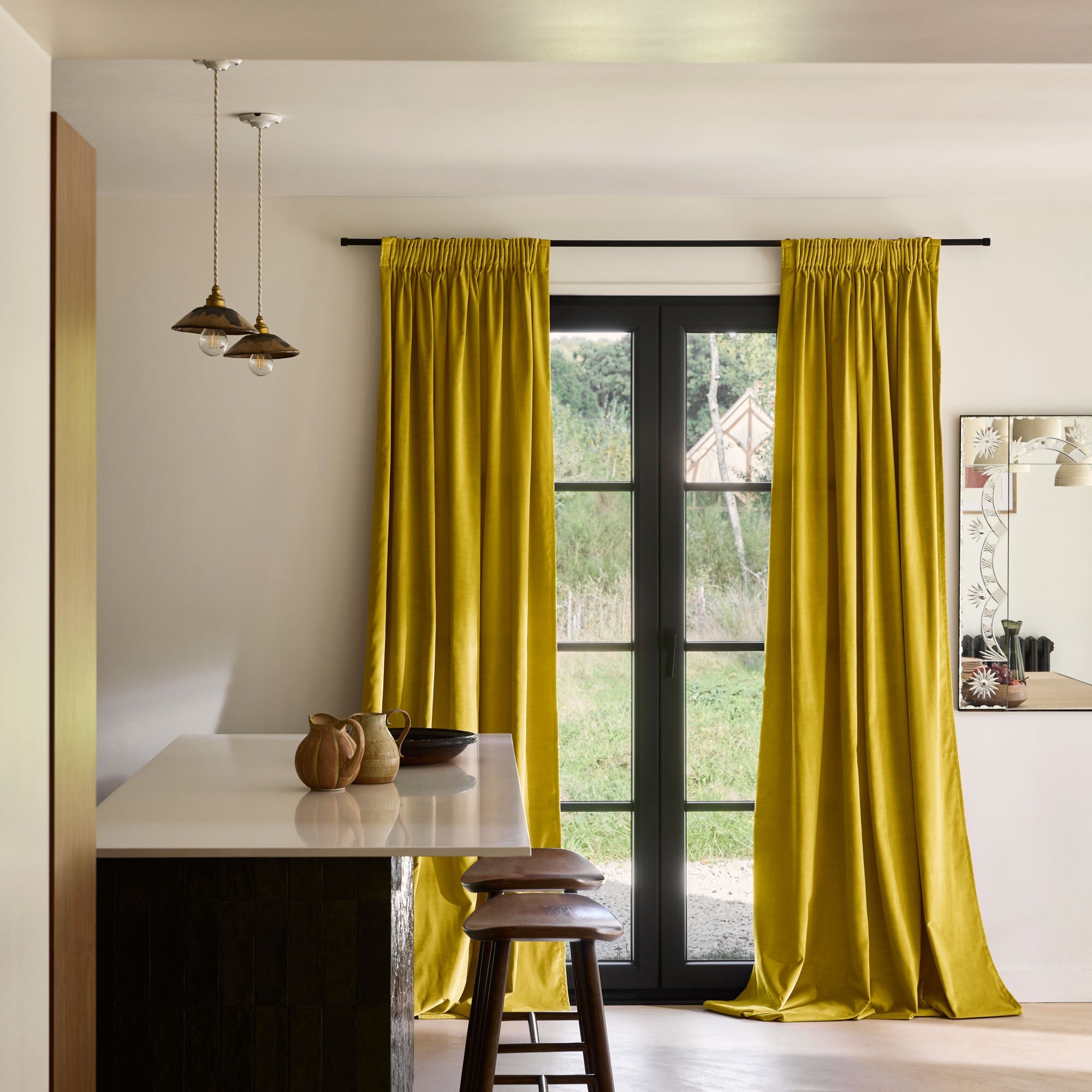 Madura - Dalila sheer velvet curtain fluid and luminous brown 135x280 cm MADURA Yellow