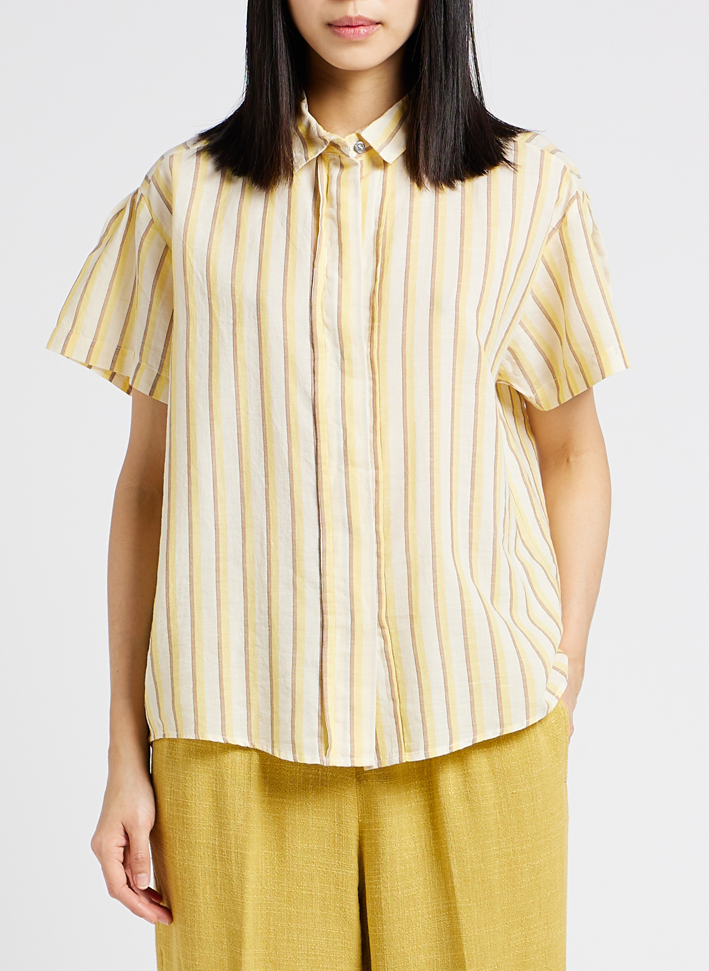 Ruimvallend overhemd met klassieke kraag | katoenblend POMANDERE Gestreepte