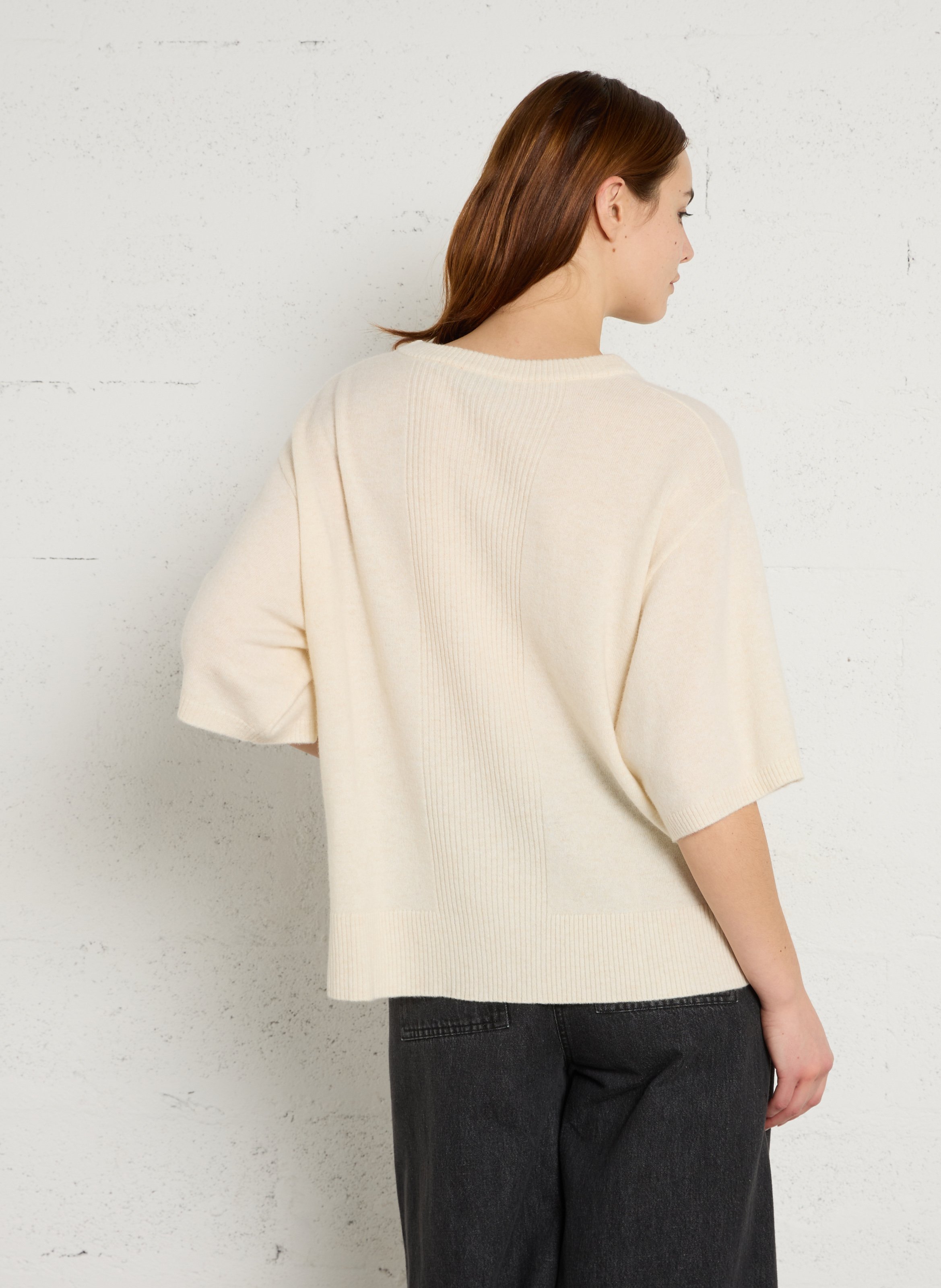 Oversized short-sleeve wool sweater RUE DE TOKYO Beige