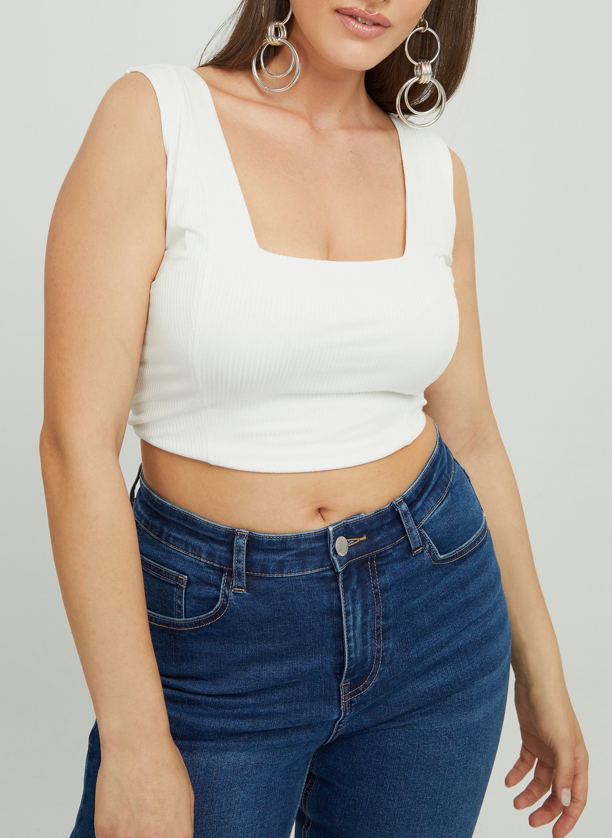 Top court côtelé en viscose stretch MAT FASHION Blanc