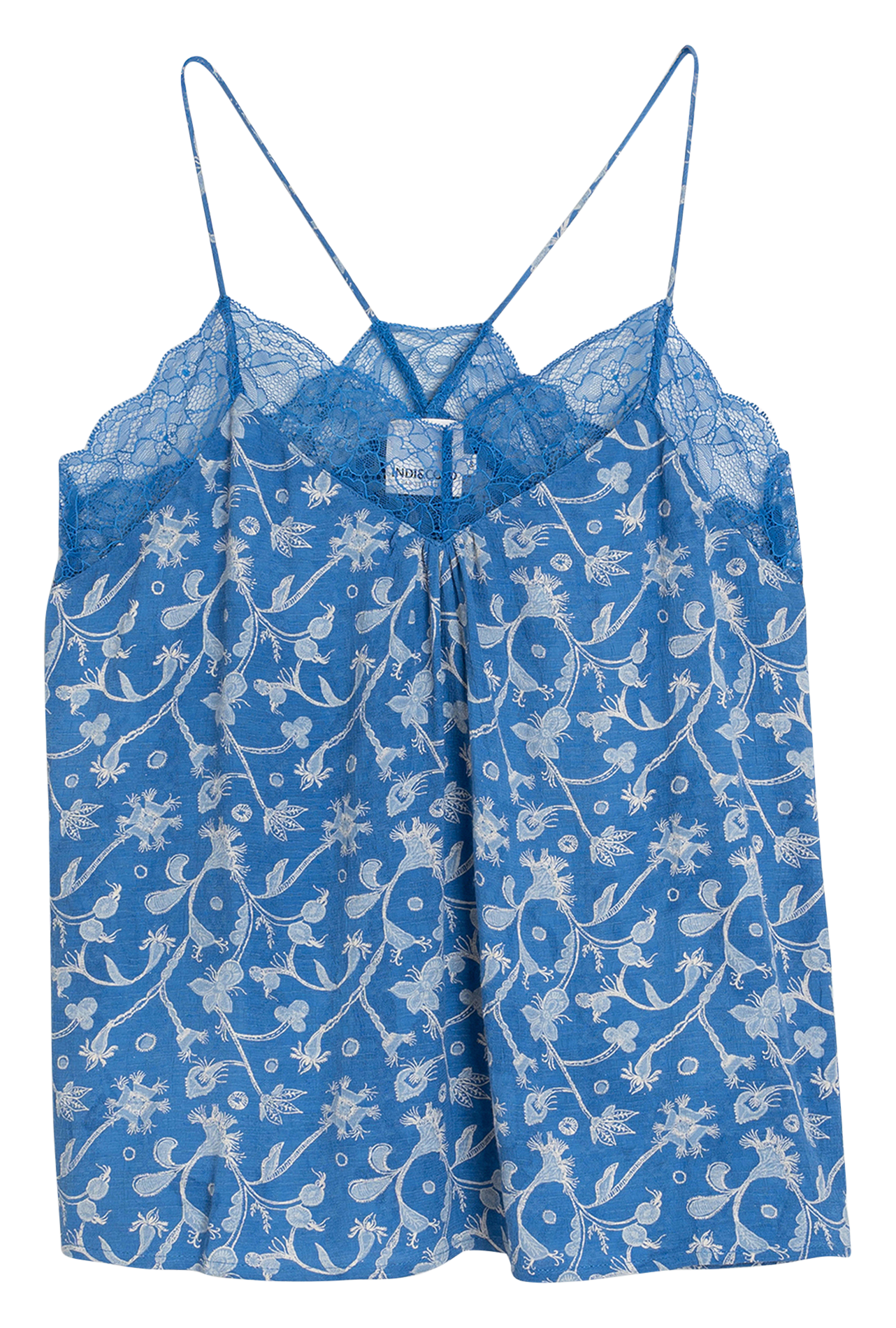 Top col V dentelle à imprimé INDI & COLD Bleu