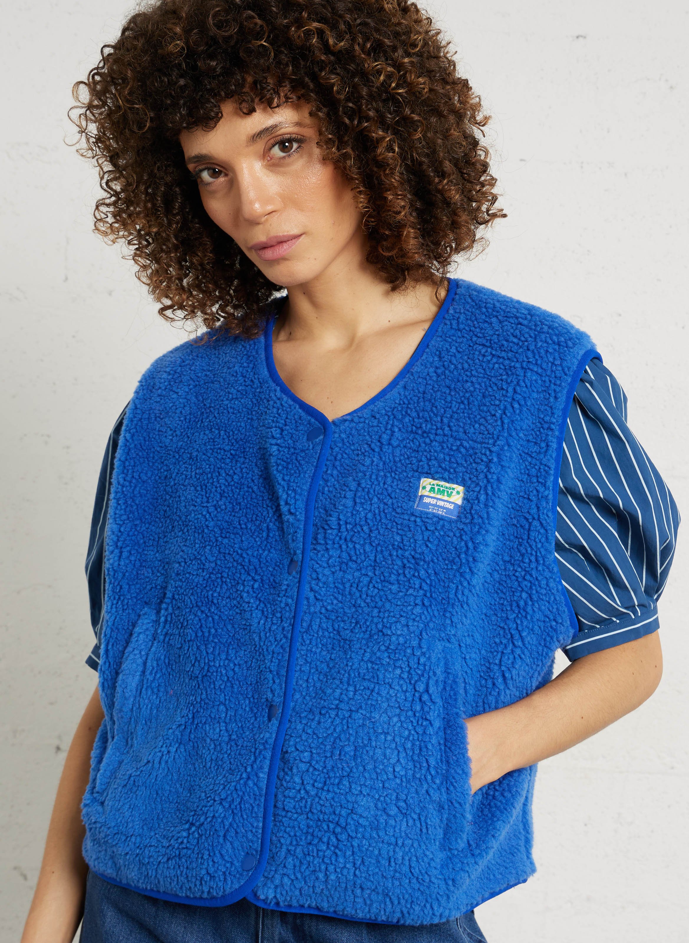 Gilet col rond molletonné sans manches AMERICAN VINTAGE Bleu