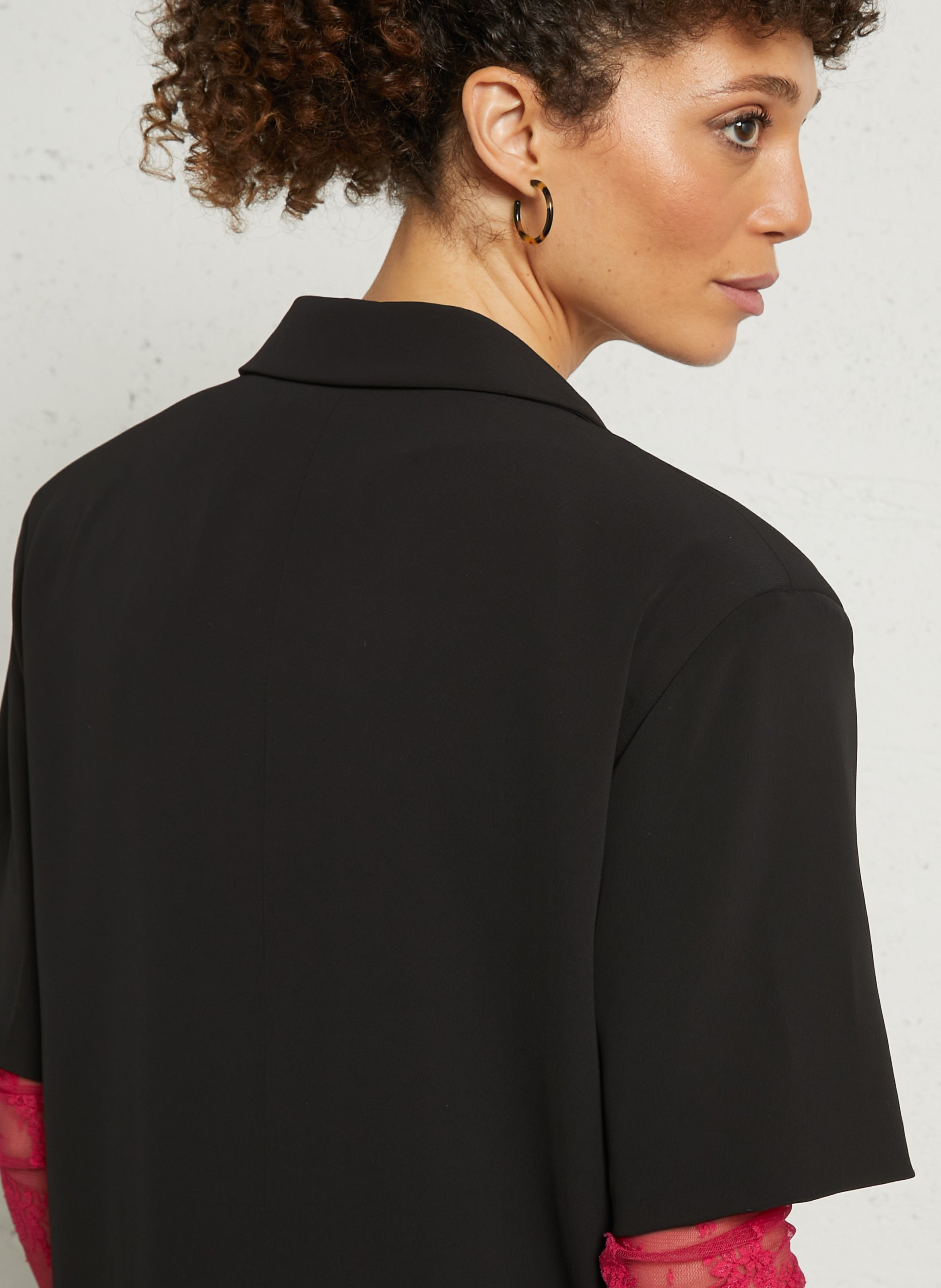 Cotton-blend cardigan with tailored collar LE TEMPS DES CERISES Black