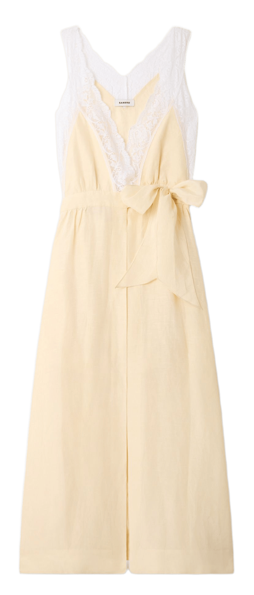 Robe longue col V en lin mélangé SANDRO Beige