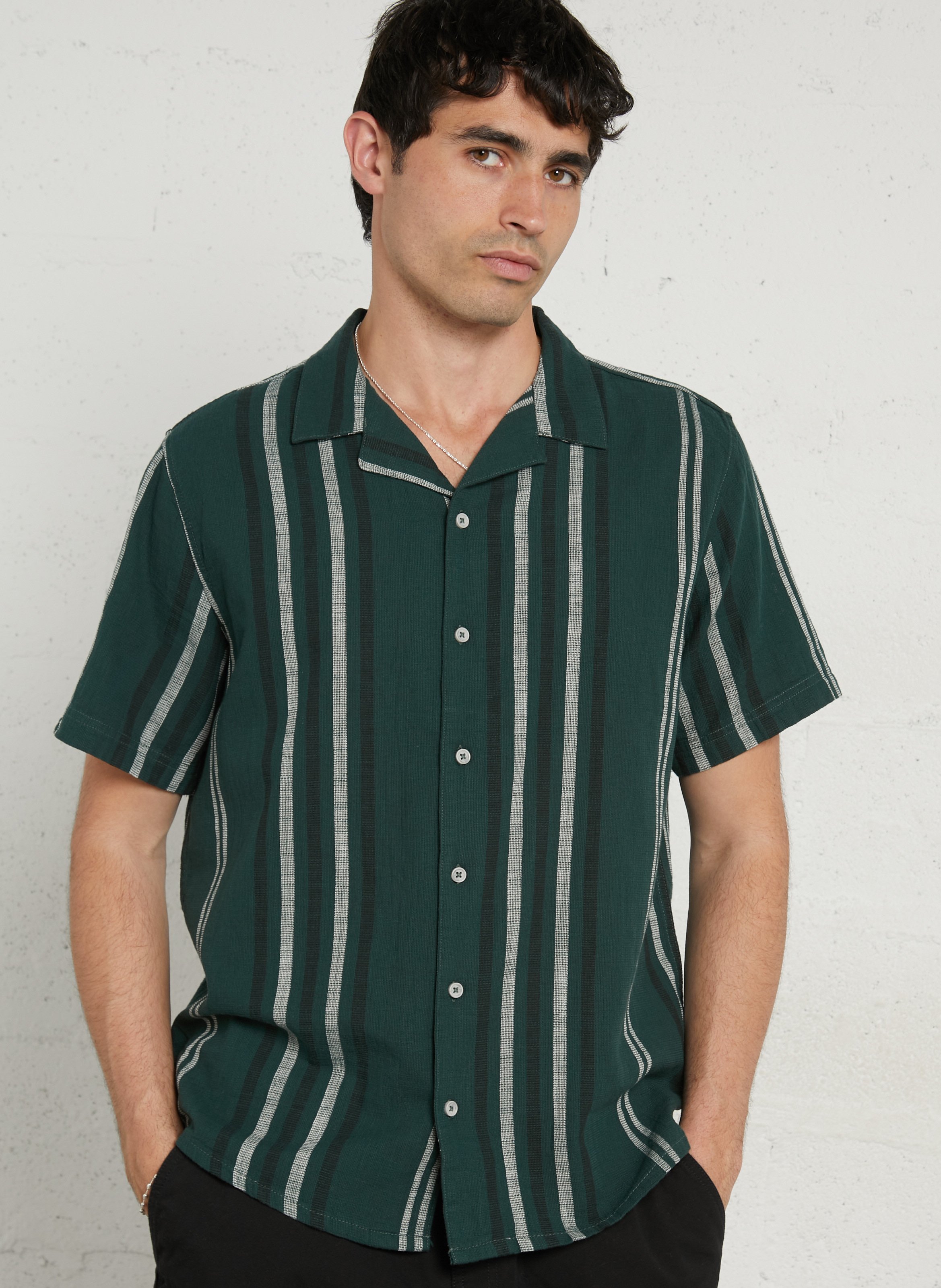 Chemise col classique manches contrastantes en coton SOLID Green