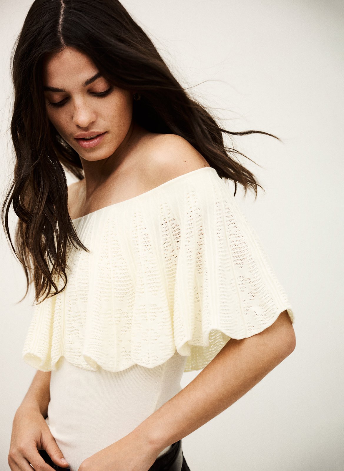 Top bardot en maille ajourée BA&SH Beige