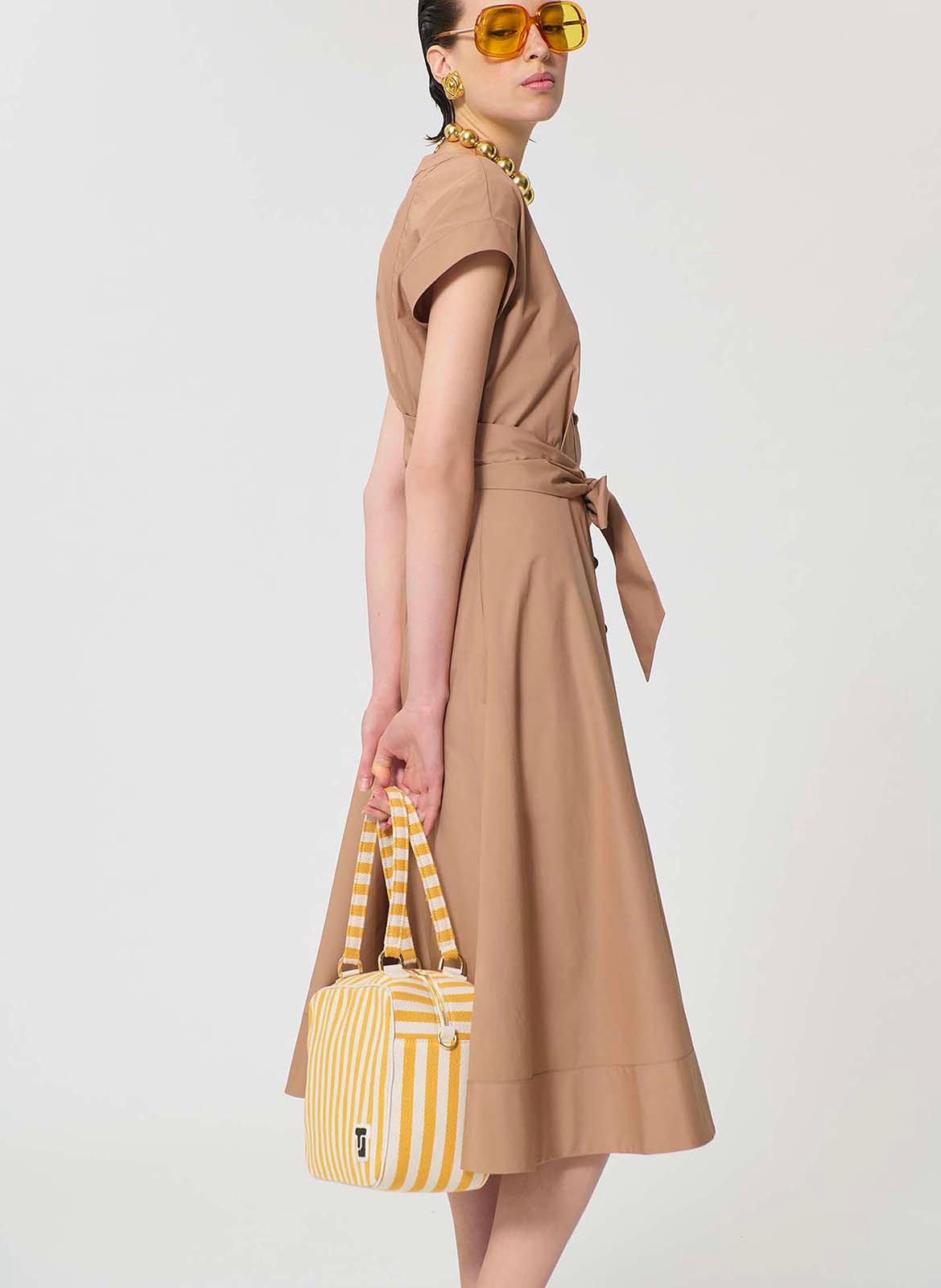 Robe midi col V en coton TARA JARMON Marron