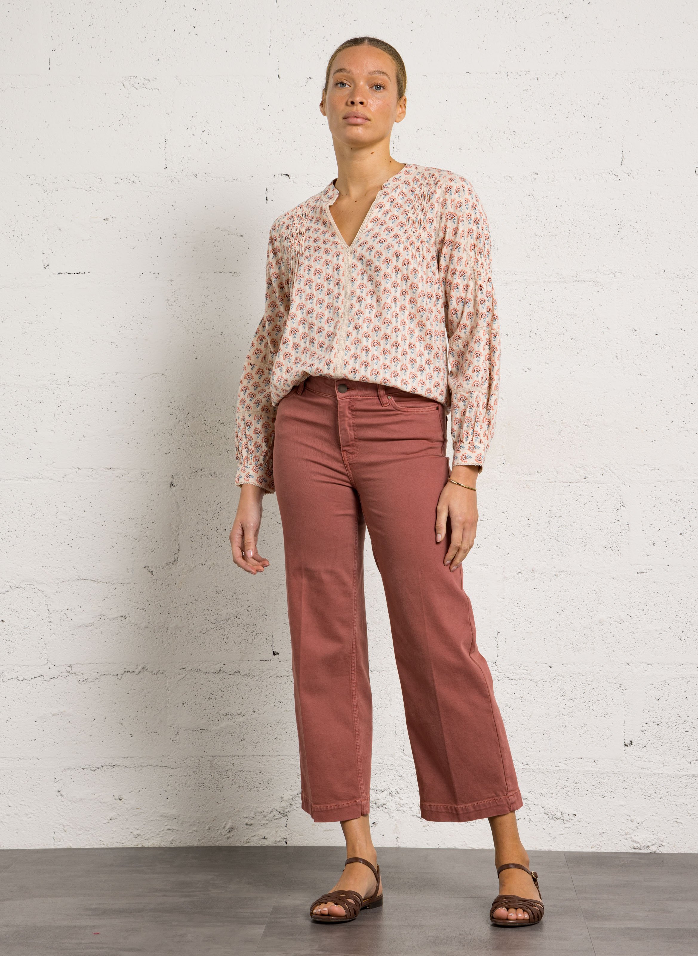 Cotton henley top MAISON 123 Beige