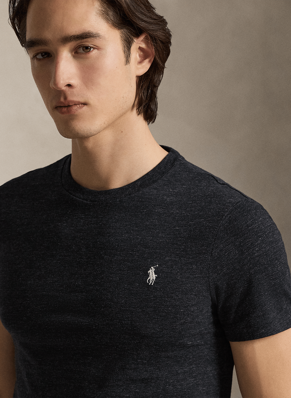 Rundhals-T-Shirt aus melierter Baumwolle, Slim Fit POLO RALPH LAUREN Schwarz