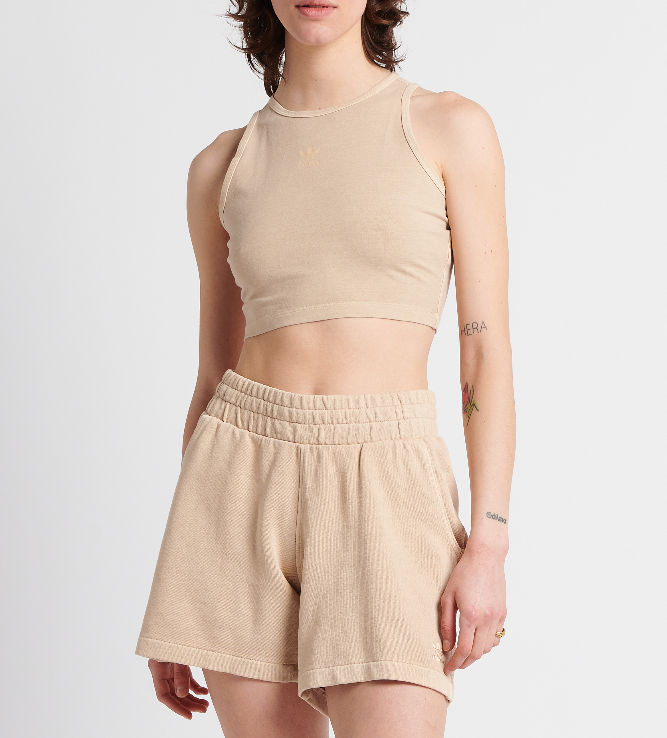 Round-neck cotton-blend tank top ADIDAS Beige