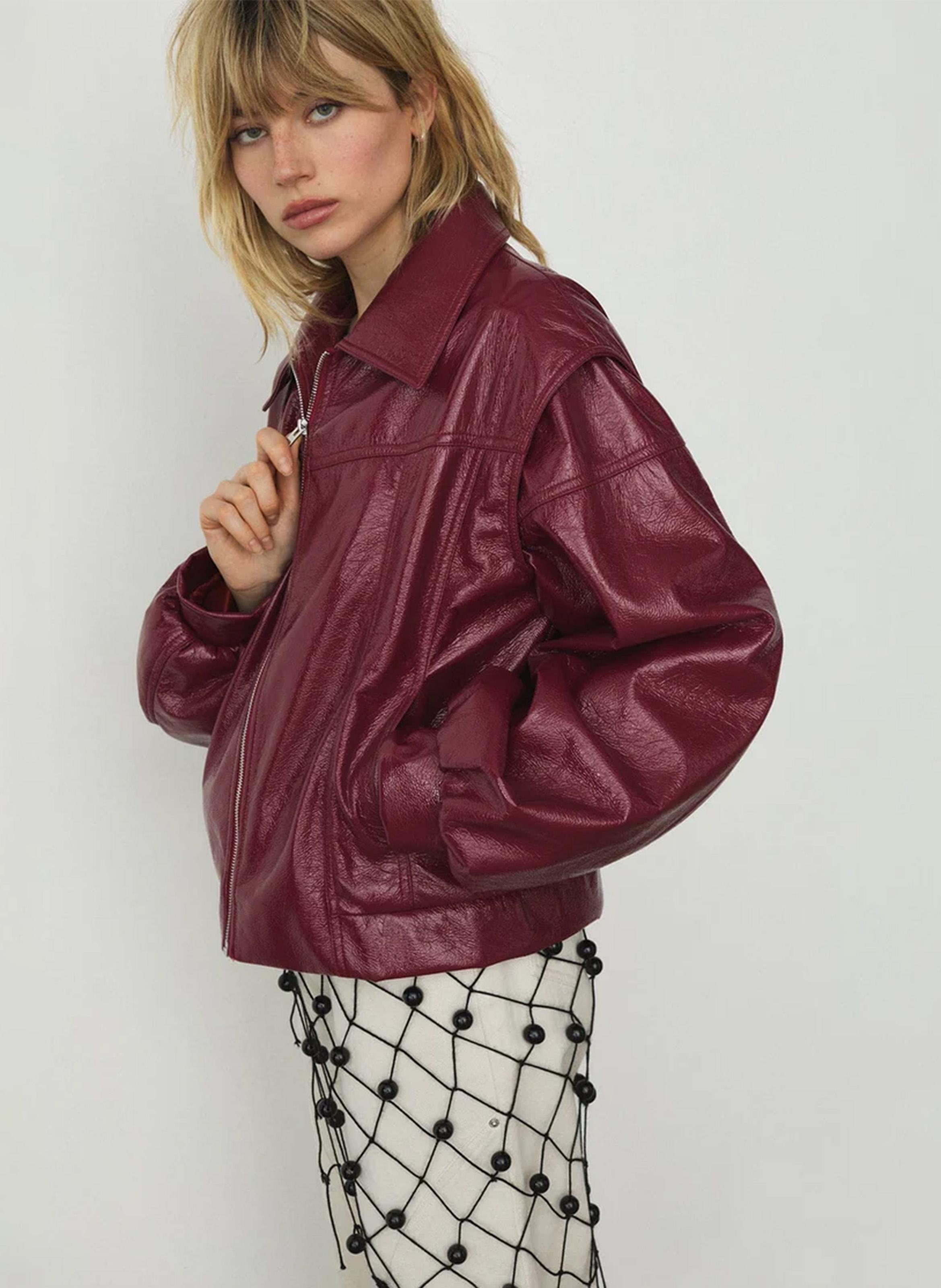 Veste ample zippée effet cuir verni LAAGAM Rouge