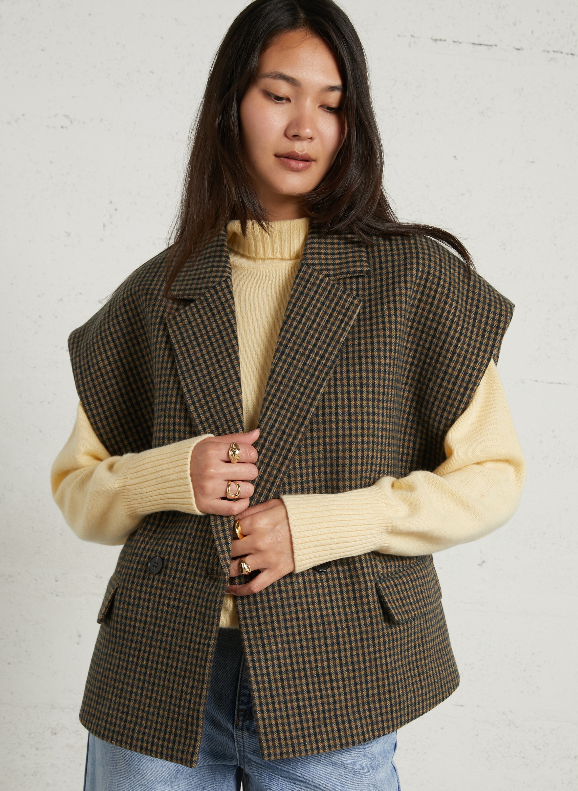Straight jacket in recycled blended wool SUNCOO Khaki